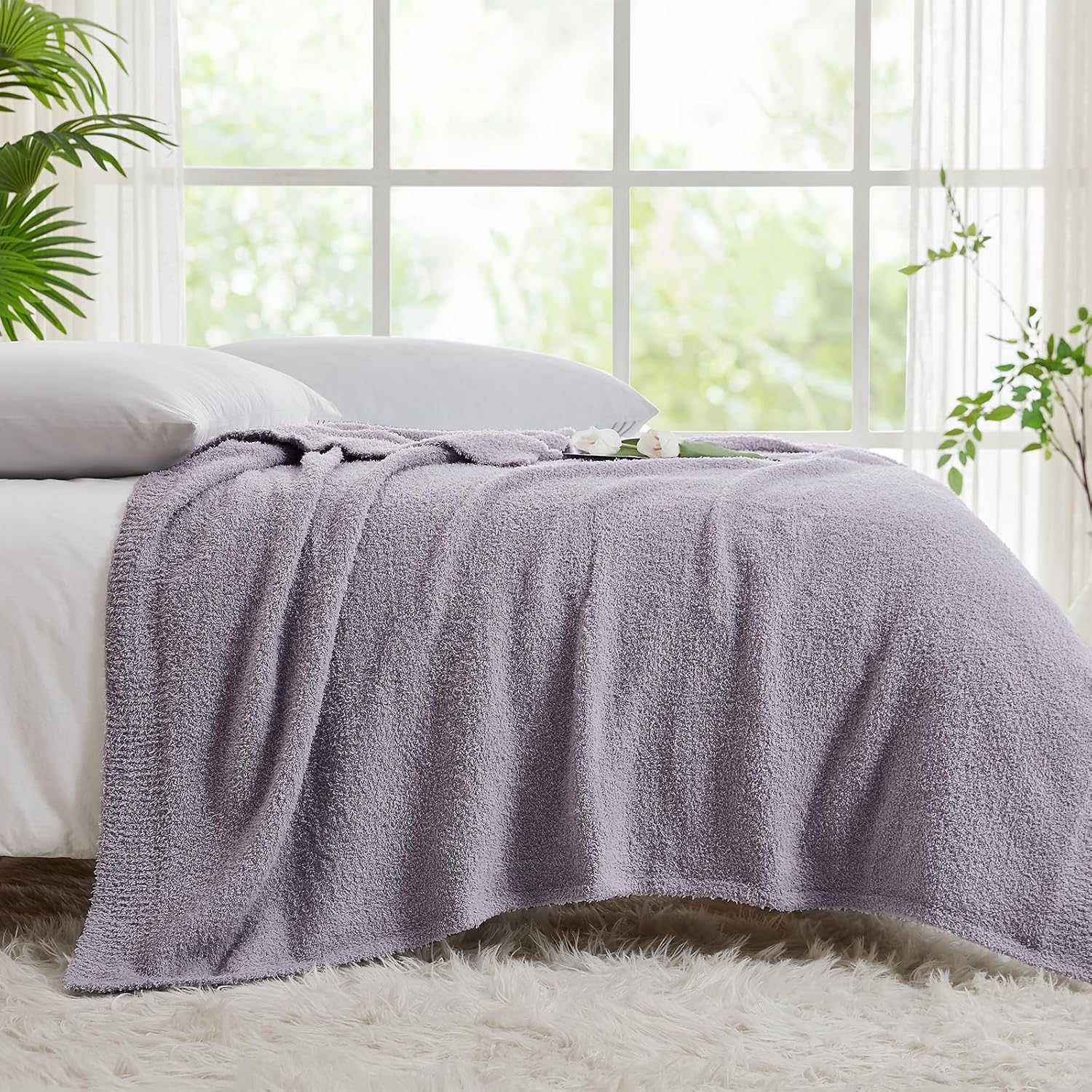CYMULA Knit Throw Blanket for Couch Purple - Super Soft Lightweight Plush Fuzzy Fluffy Cozy Blankets and Throws for Sofa Bed, 50 x 60 inches - Image 5