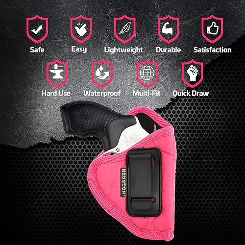 Miniatura 4 de IWB - Funda de revólver rosa para mujer diseño de Houston piel ecológica oculta suave interior de ante para máxima protección se adapta a cualquier