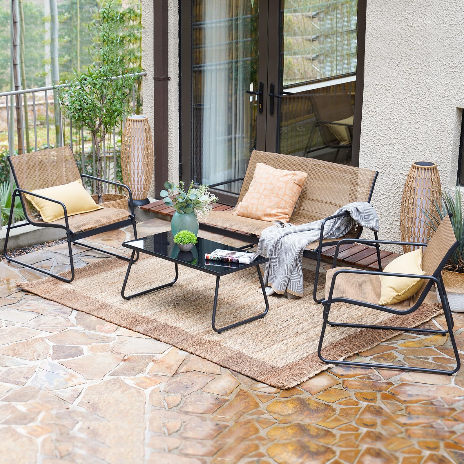 Ensemble de Mobilier de Patio - Outsunny - Set 3 Pièces pour 2 Personnes, Polyrattan Étanche