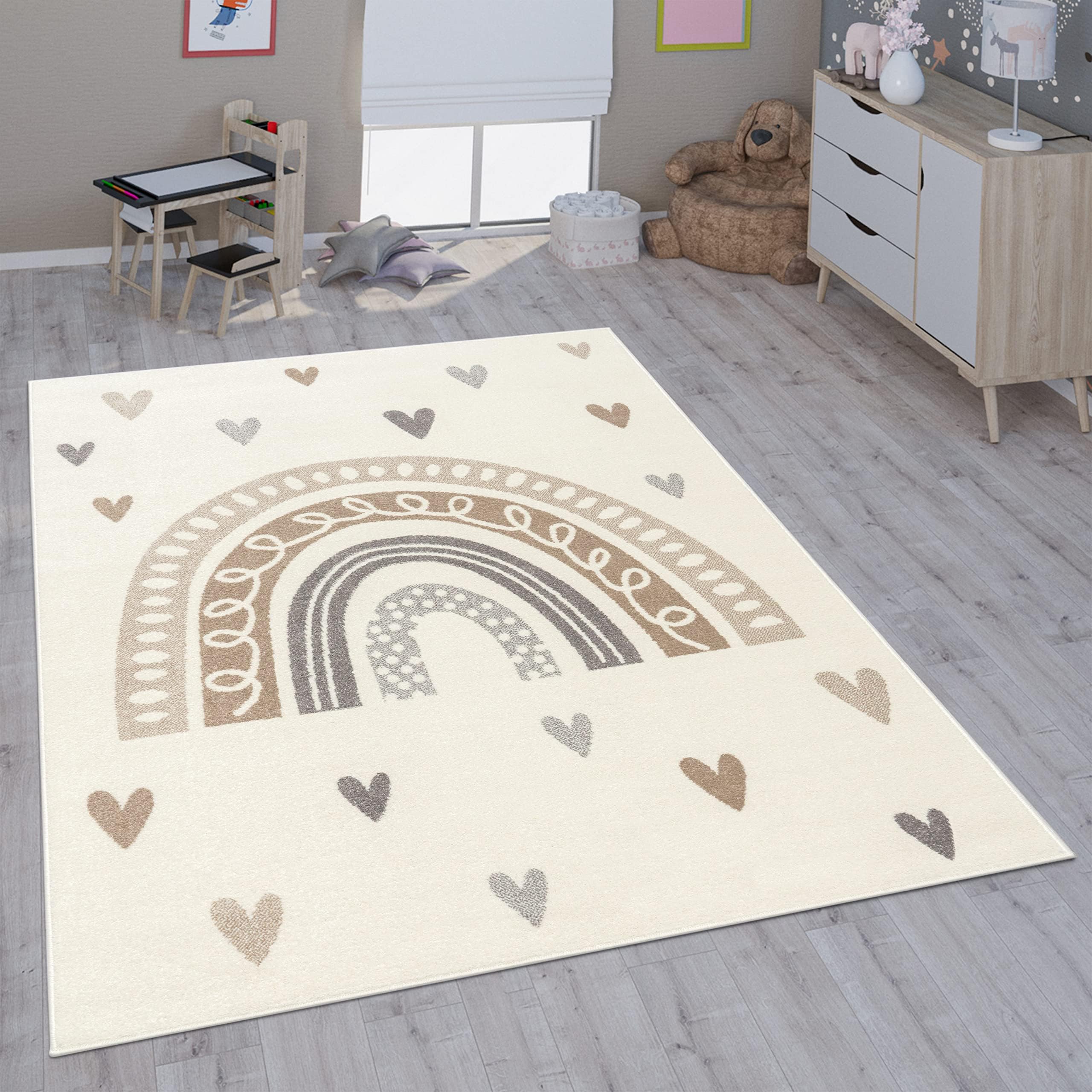 Paco Home Children's Rug Child's Room Girls Boys Various Motifs And Sizes, Size:133 cm square, Colour:Beige