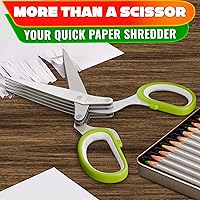 Vista 9 de Tijeras de hierbas con 5 cuchillas y tapa, cortador de hierbas de acero inoxidable para un corte rápido y preciso, diseño compacto y fácil