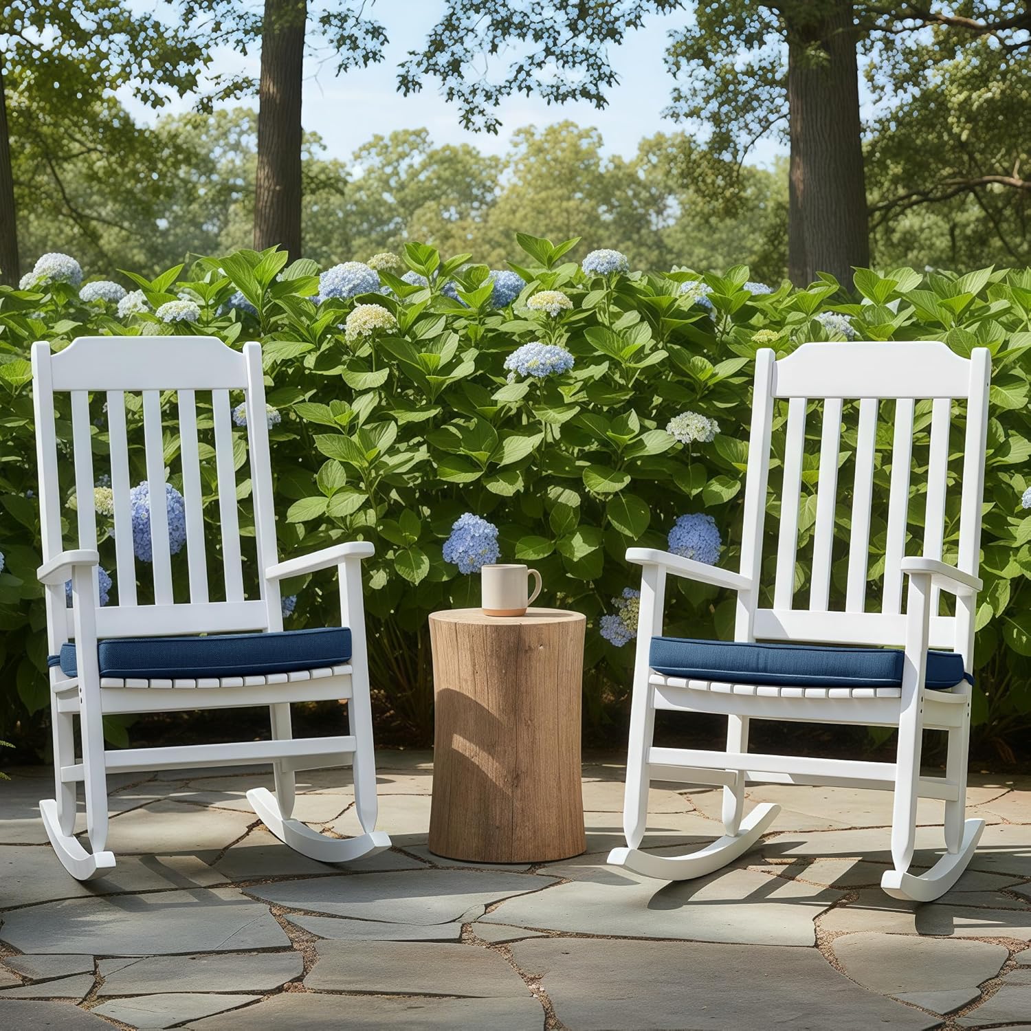 Outdoor Chair Cushions, Fade-Resistant & Water-Resistant, D Shaped Patio Furniture Seat Chair Pads Replacement with Ties, Non-Slip Bottom, Removable Cover, Set of 2, 17 x 16 Inch, Navy Blue
