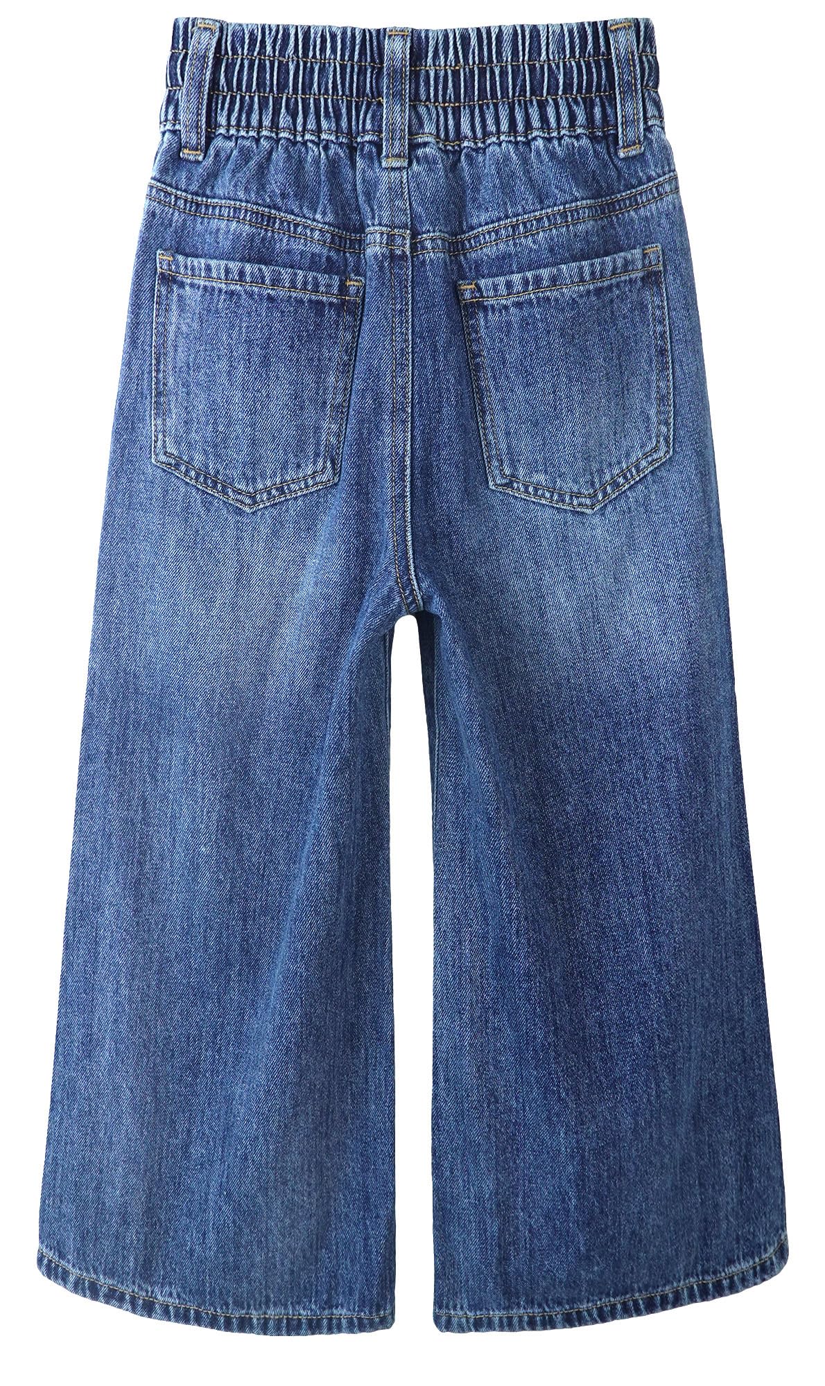 KIDSCOOL SPACE Pantalones de mezclilla de pierna ancha para niñas, 5-14T, cintura elástica suelta con cuerda acampanada