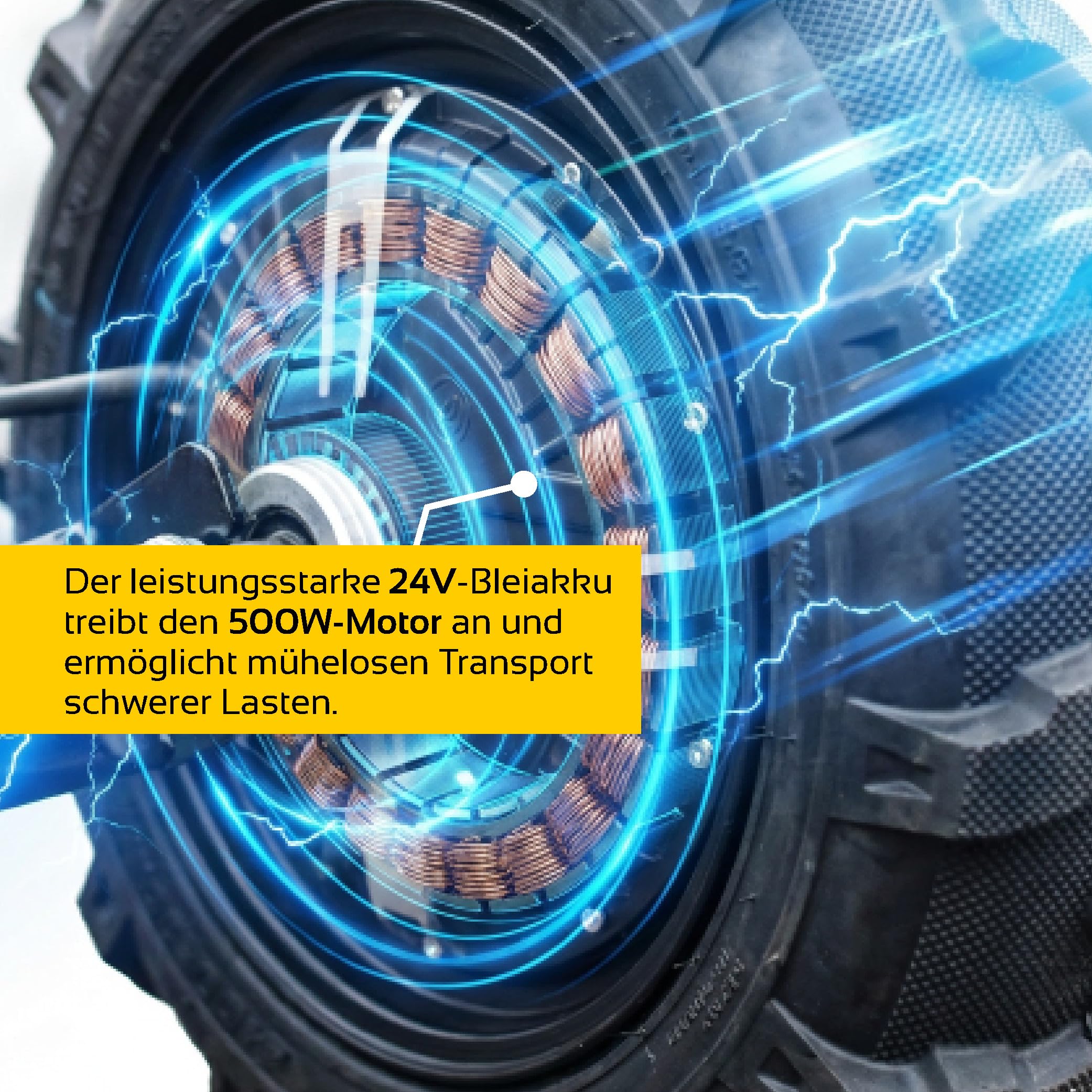 BAMATO elektrische Schubkarre MTR-150 | leistungsstarker 500W Elektromotor | Tragkraft 150 kg | Fassungsvermögen 75 Liter | Schubwagen Elektro