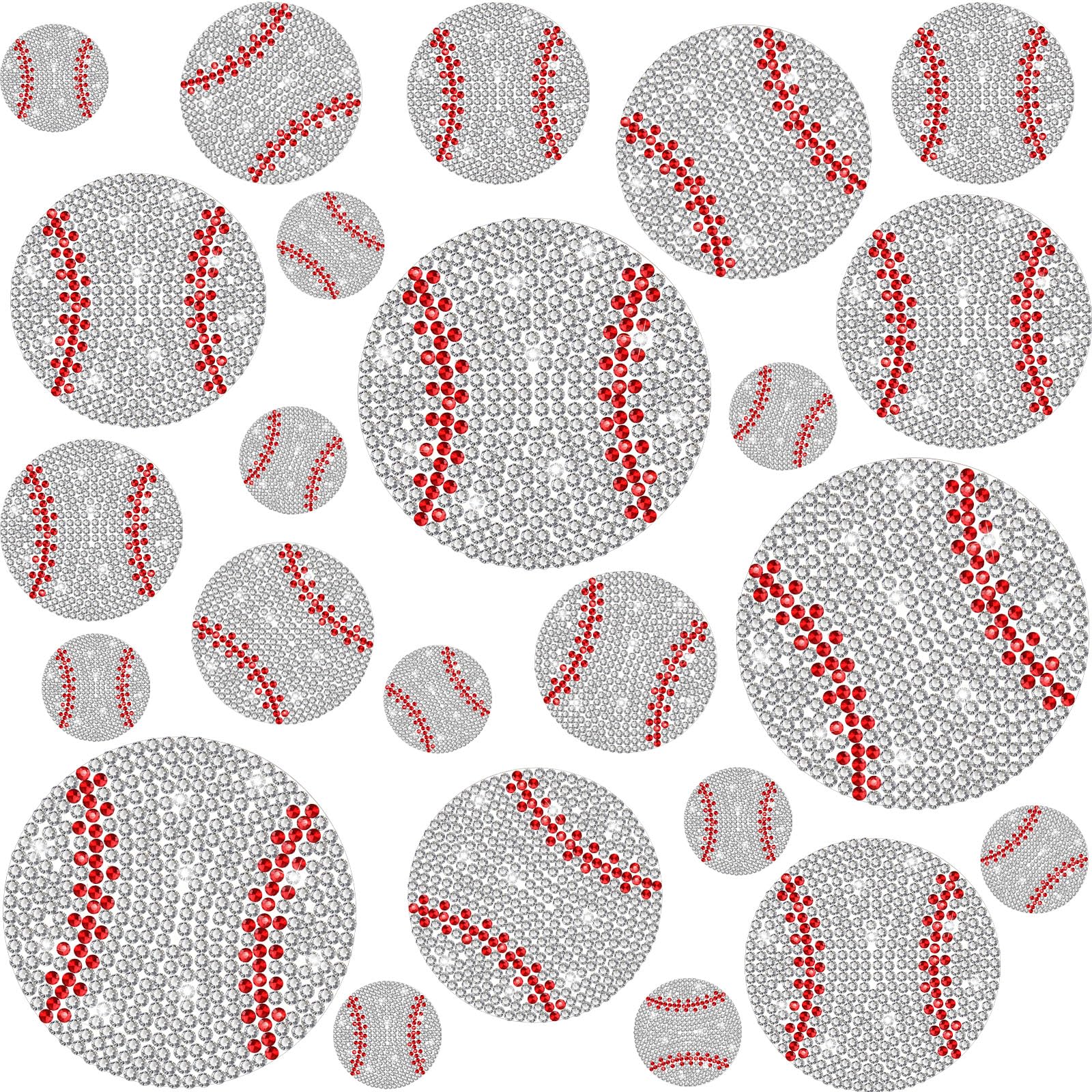 Photo 1 of FineCheer 24 Pcs Rhinestones Baseball Patches Bling Baseball Rhinestone Crystal Applique for DIY Crafts Decoration Accessories for Clothes Jeans Hats T-Shirt Backpack Makeup Bag, Self-Adhesive Style