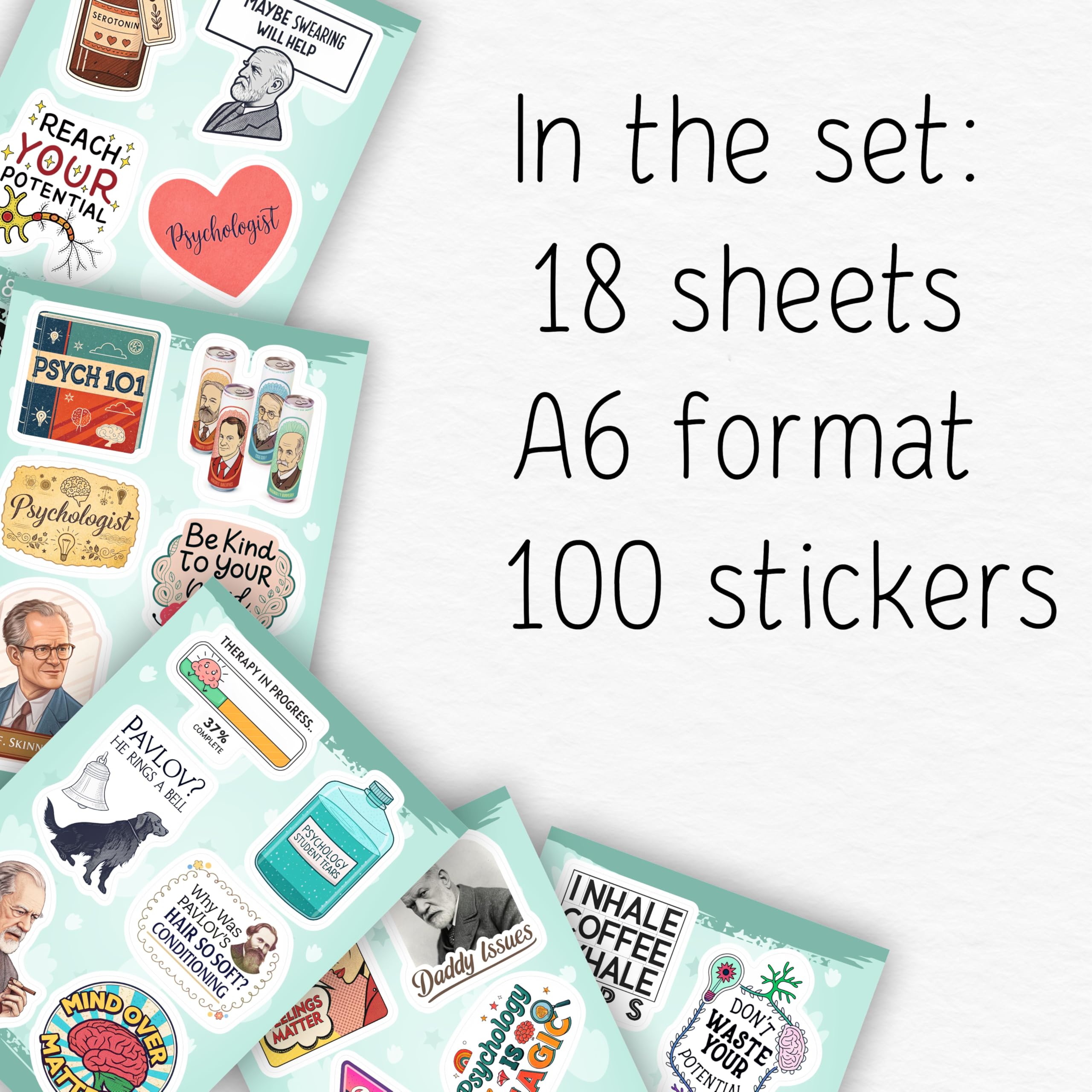 100Pcs Psychology Stickers for Laptop, for Water Botttle - Funny Psychologist Stickers for Therapist - Psychology Party Supplies - Gift for Women & Men