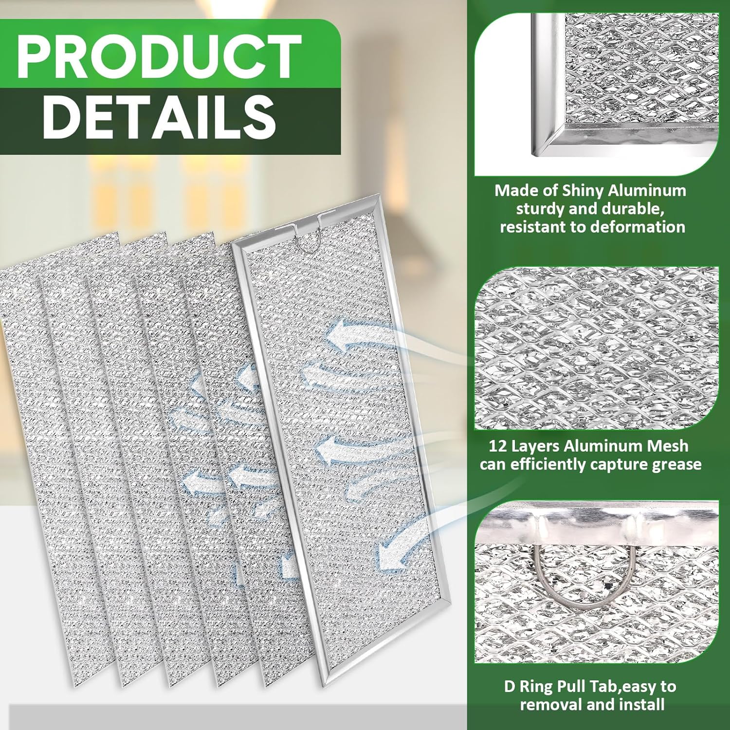 Hortsun 12 Pack Microwave Filter Replacement 13.3 x 5.85 Inch Microwave Oven Grease Filter Compatible with Wb06x10596 Filters Kitchen Air Entering over the Range Oven Stove Vent Fan