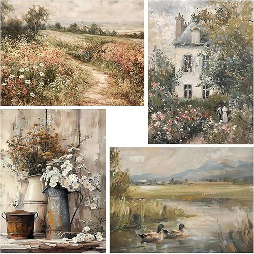 WUDWL 4 Pack Paint by Numbers Kit for Adults Kids, Easy Framed Adults Paint by Numbers Kits, Flowers and Plants DIY Acrylic Oil Painting Number Kits for Home Wall Decor 12x16 Inch