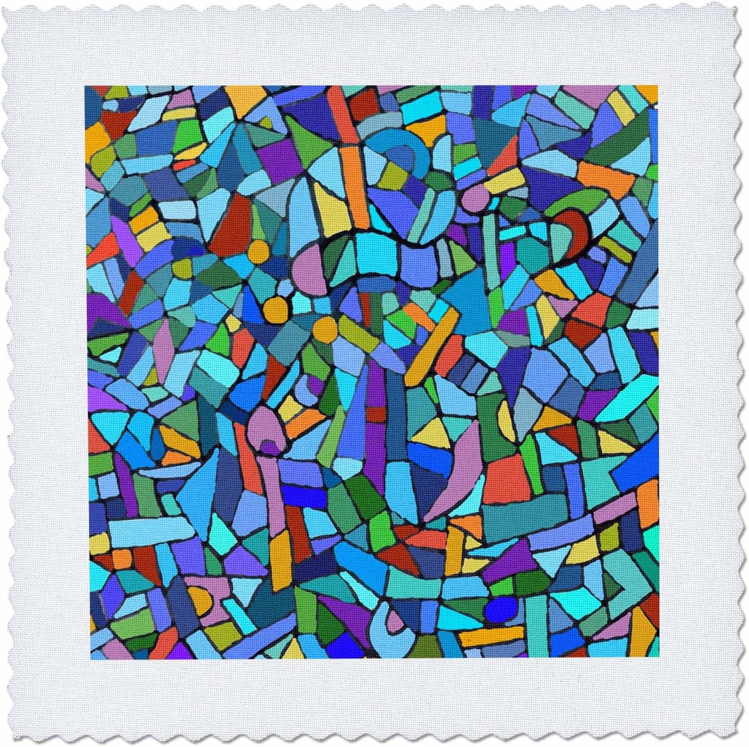 3dRose Bright Vibrant and Colorful Blue Gaudi Inspired Mosaic Pattern - Stain Glass Like - Multicolored - Quilt Square, 14 by 14-Inch (qs_58376_5)