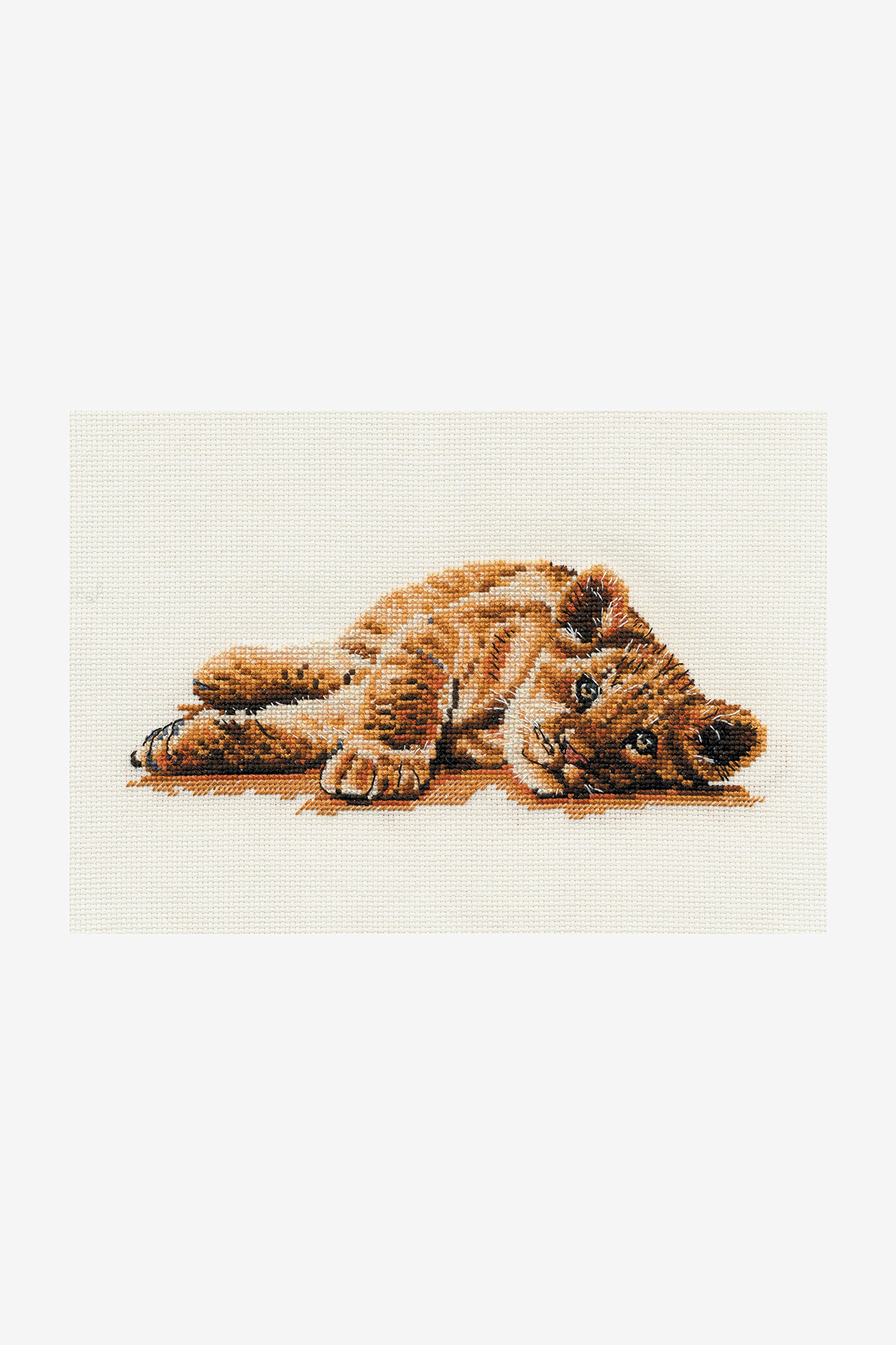 DMC Reclining Lion Cub, Includes Aida Fabric, Needle, Embroidery Threads and Instructions