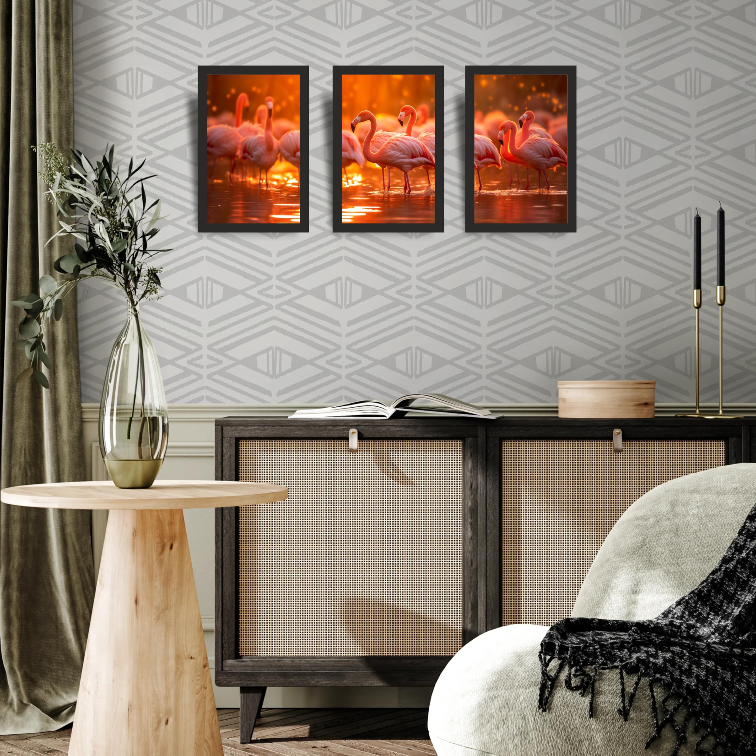Flamingo Wall Art Frame Set of 3
