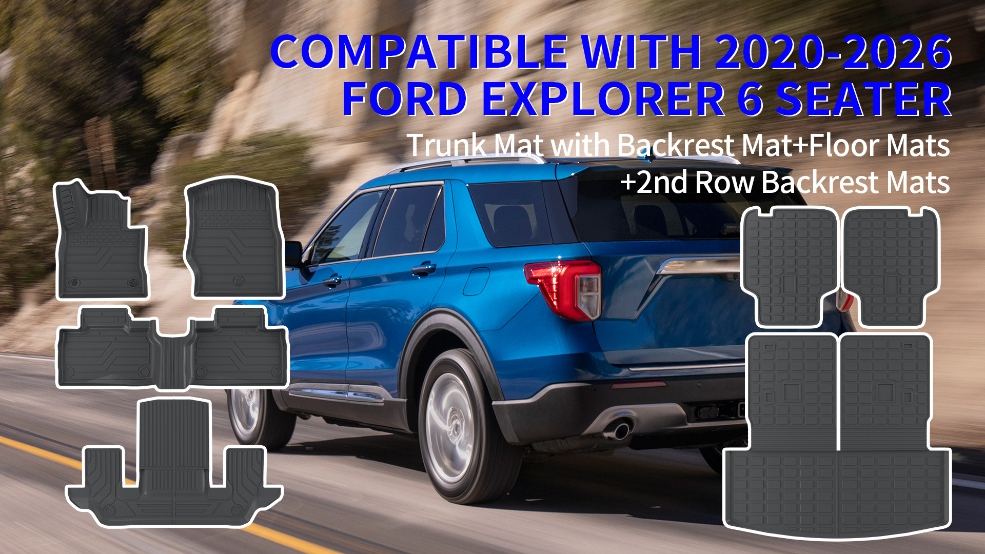POWOQ TPE Cargo Liner & Back Seat Protector For 2020-2025 Ford Explorer 6 & 7 Seats - Trunk Mat Set