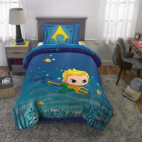 Miniatura 5 de Aquaman - Juego de edredón y sábanas para niños, 4 piezas, tamaño individual, por Franco
