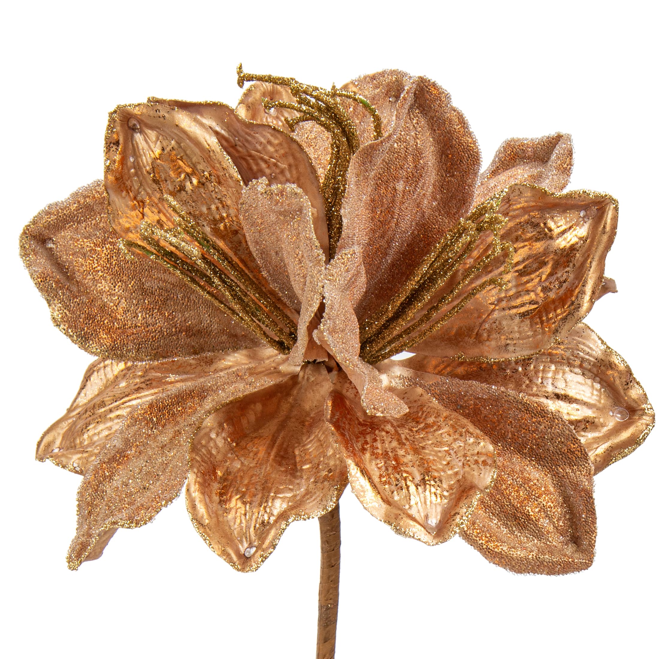 Fleurs de poinsettia artificielles à paillettes 3 têtes pour vase et sapin bronze
