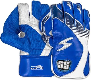 SS Match Cricket Wicket Keeping Gloves - Premium Real Leather Adult Blue for Club & County Level Play