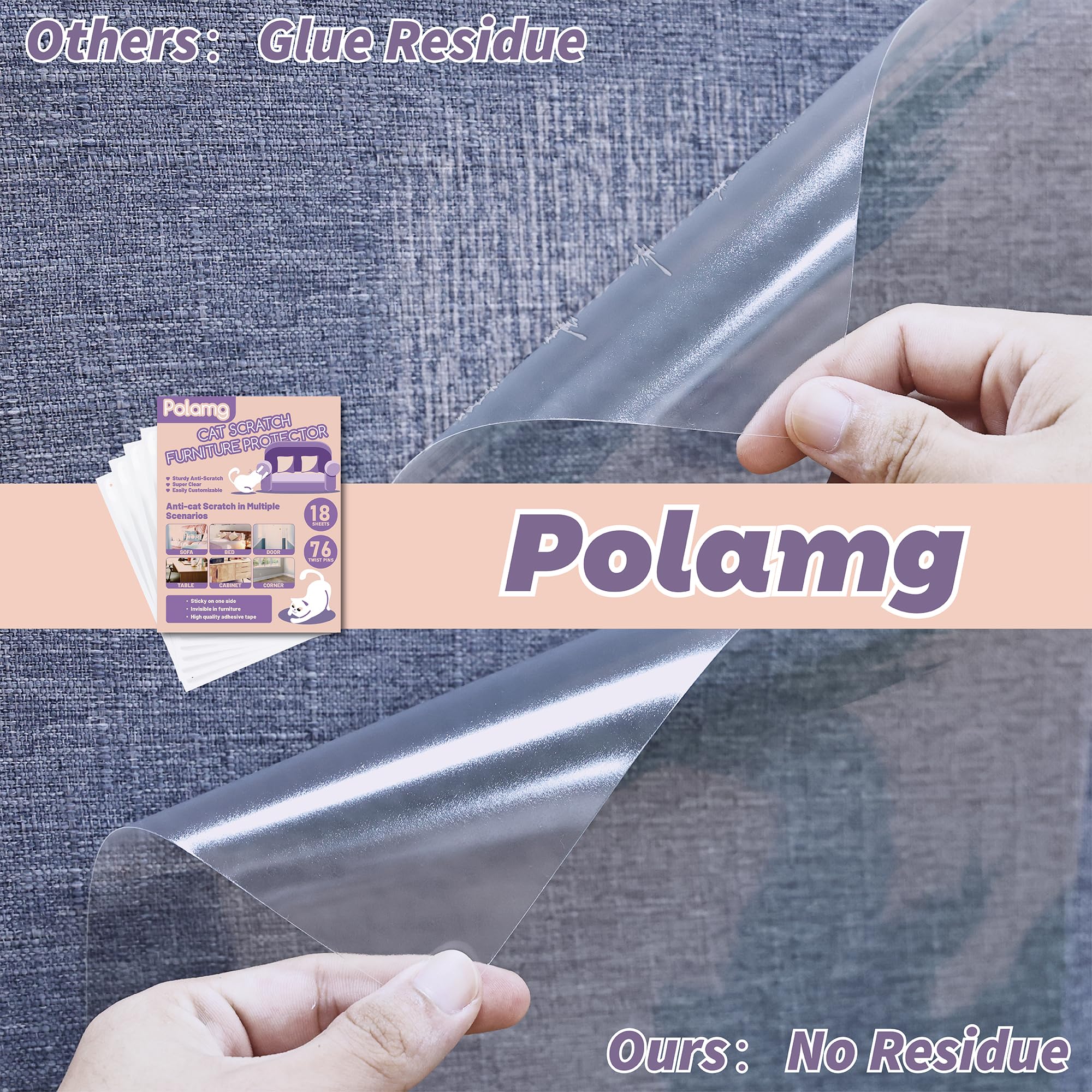 Protector de muebles antiarañazos, paquete de 18 protectores de sofá de un solo lado para gatos, cinta autoadhesiva para muebles, disuasorio transparente de arañazos para puertas de muebles