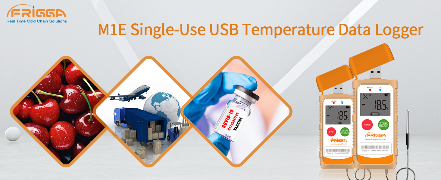 Image of Frigga M1E 2 Pack Single Use Temperature Data Logger USB with External Probe LCD Digital Temperature Recorder 100 Day High Accuracy 14400 Points PDF CSV Report