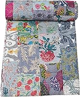 Vista 25 de Marubhumi Colcha Kantha tradicional india de algodón puro, con estampado de cachemira, multicolor, tamaño individual (60 x 90 pulgadas)