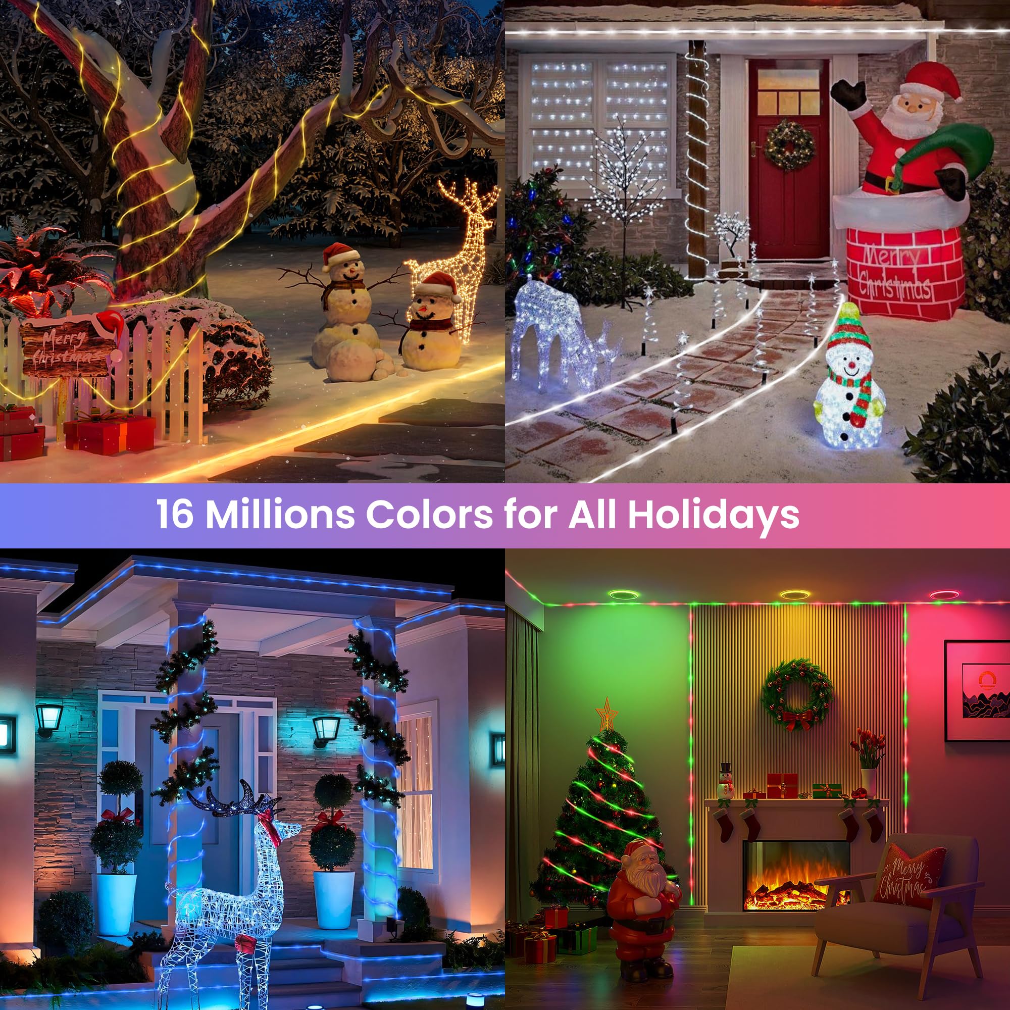Jnaurb Tira de luces RGB que cambian de color para exteriores, 66 pies, 200 luces LED inteligentes con control remoto y aplicación, iluminación de cuerda de sincronización de música impermeable, tubo