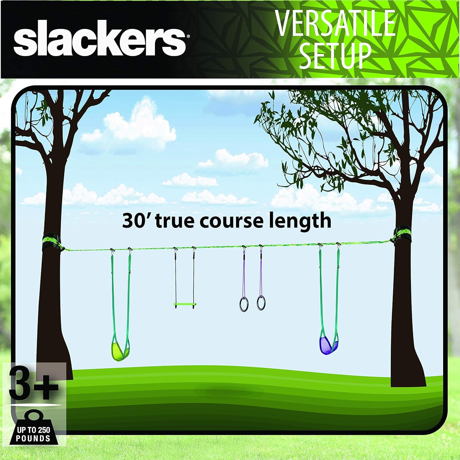 slackers Swing Line - Turn Healthy Trees Into The Perfect Backyard Swingset - slackers Tree Swing Line Kit - Great Tree Swing Addition to Any Yard - Recommended for Ages 3+ : Toys & Games