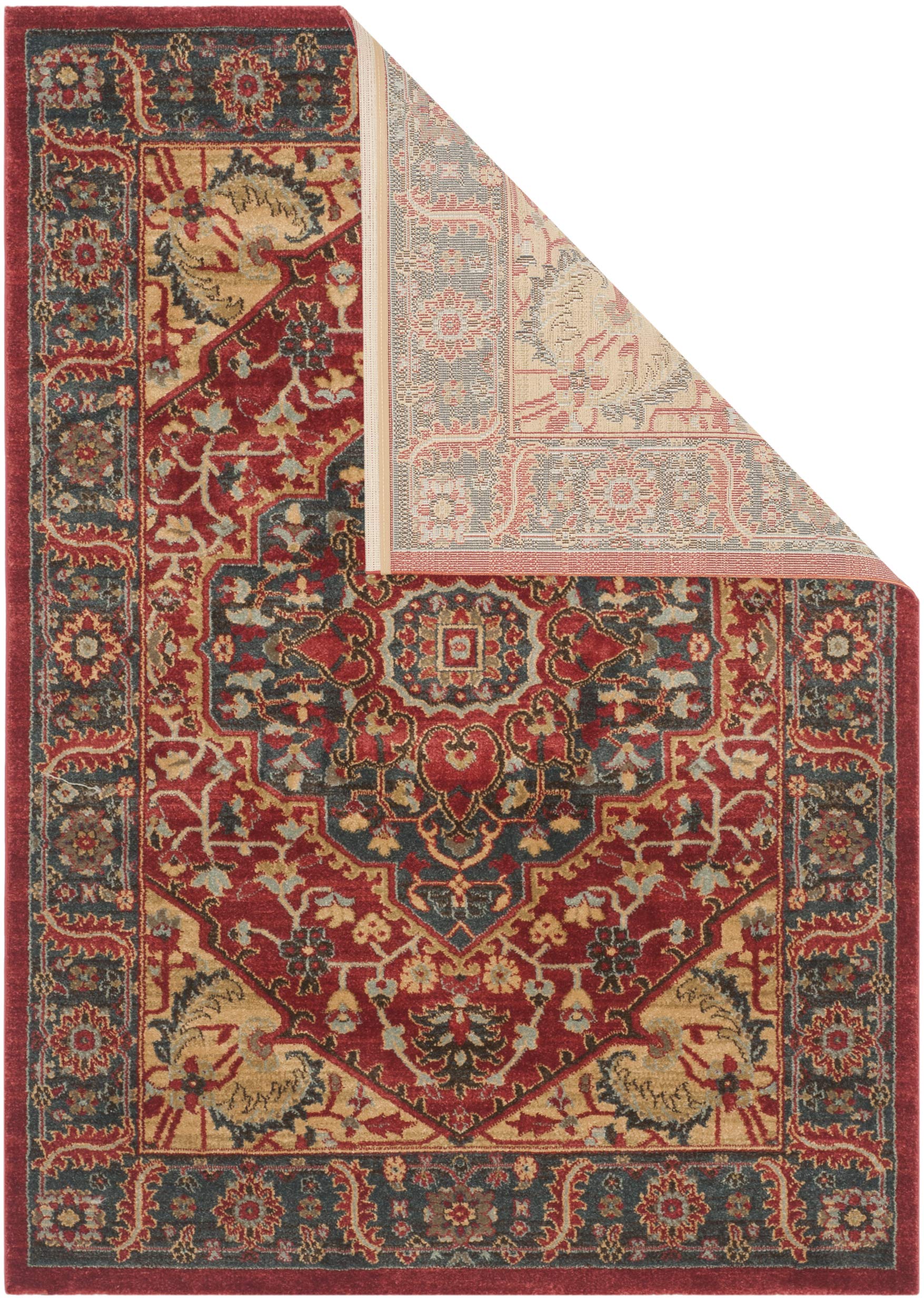 SAFAVIEH Traditionell Teppich für Wohnzimmer, Esszimmer, Schlafzimmer - Mahal Collection, Kurzer Flor, Marineblau und Rot, 155 X 231 cm