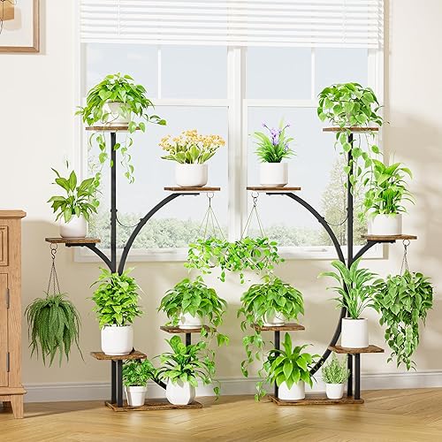 Miniatura 8 de Soporte para plantas de interior con luces de crecimiento - Paquete de 2 estantes esquineros para plantas, 6 niveles de 47'' soportes para plantas