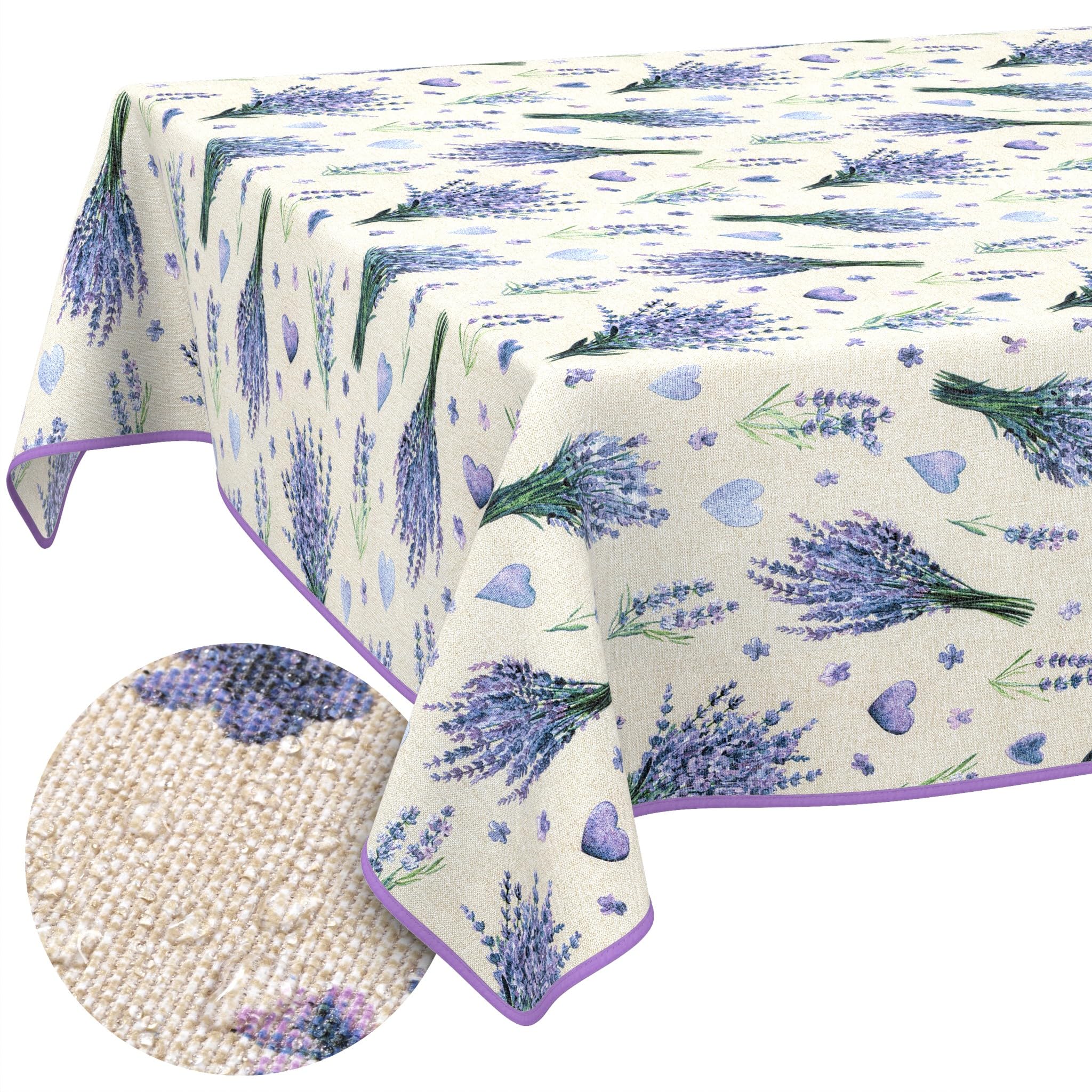ANRO Washable Tablecloth Lavender Purple Rectangular 180 x 140 cm - Water Resistant Indoor Outdoor Lotus Effect with Hem