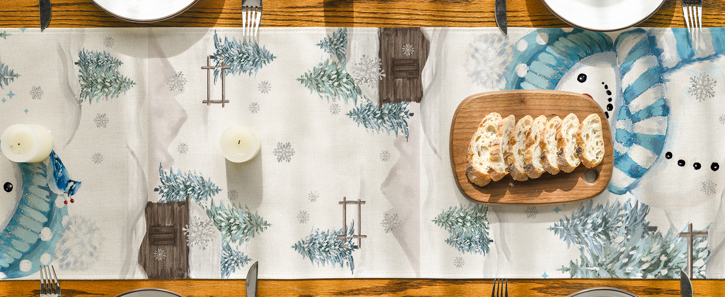 Artoid Mode Weihnachten Tischläufer Blau Mit Schneemann - Winter Tischdeko 40x140cm