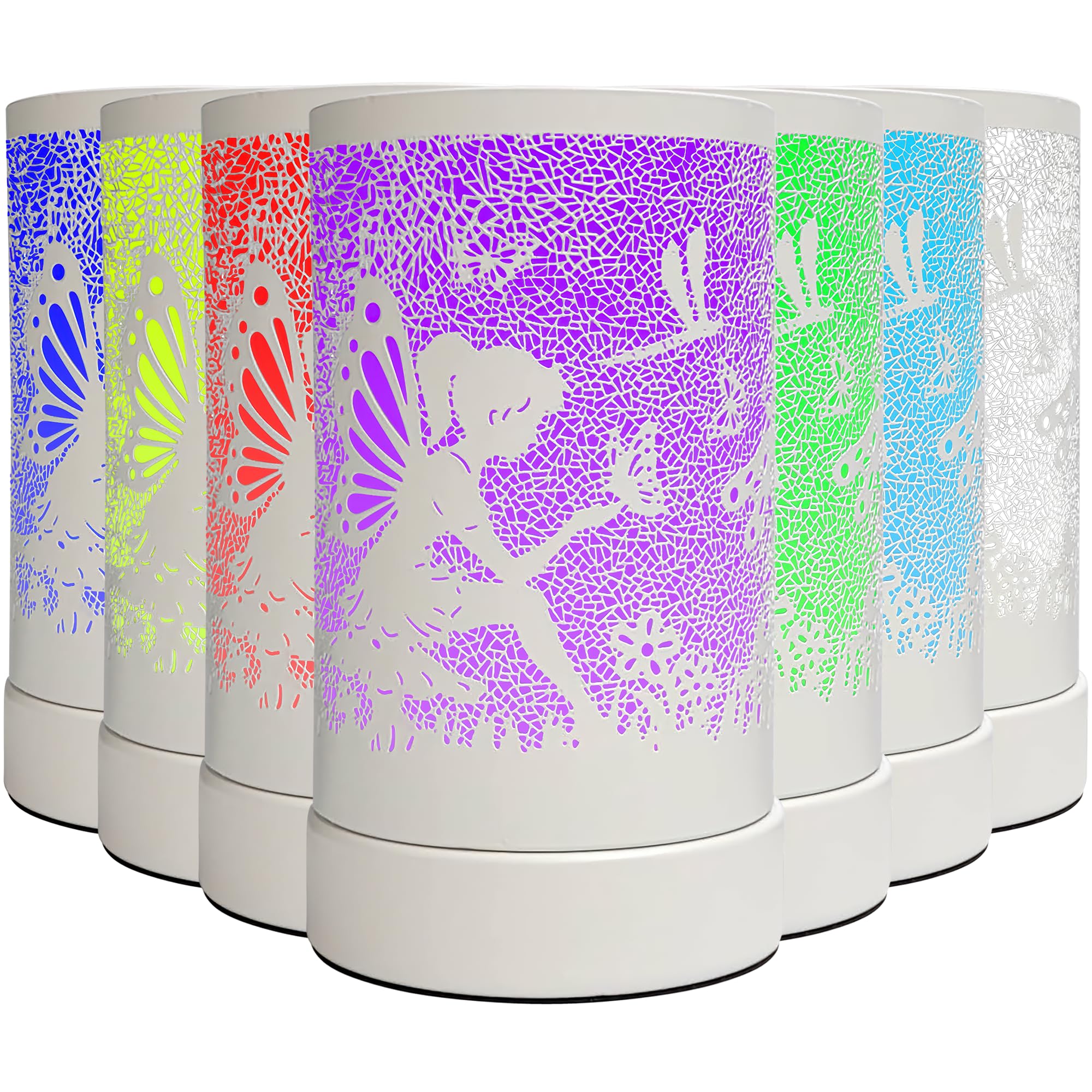Puddle of Wax - 18cm LED 7 Colour Changing Electric Wax Burner for Wax Melts & Essential Oils - Stylish Fairy Design - Metal Case & Glass Dish - UK Plug - Available in Black or White (White)
