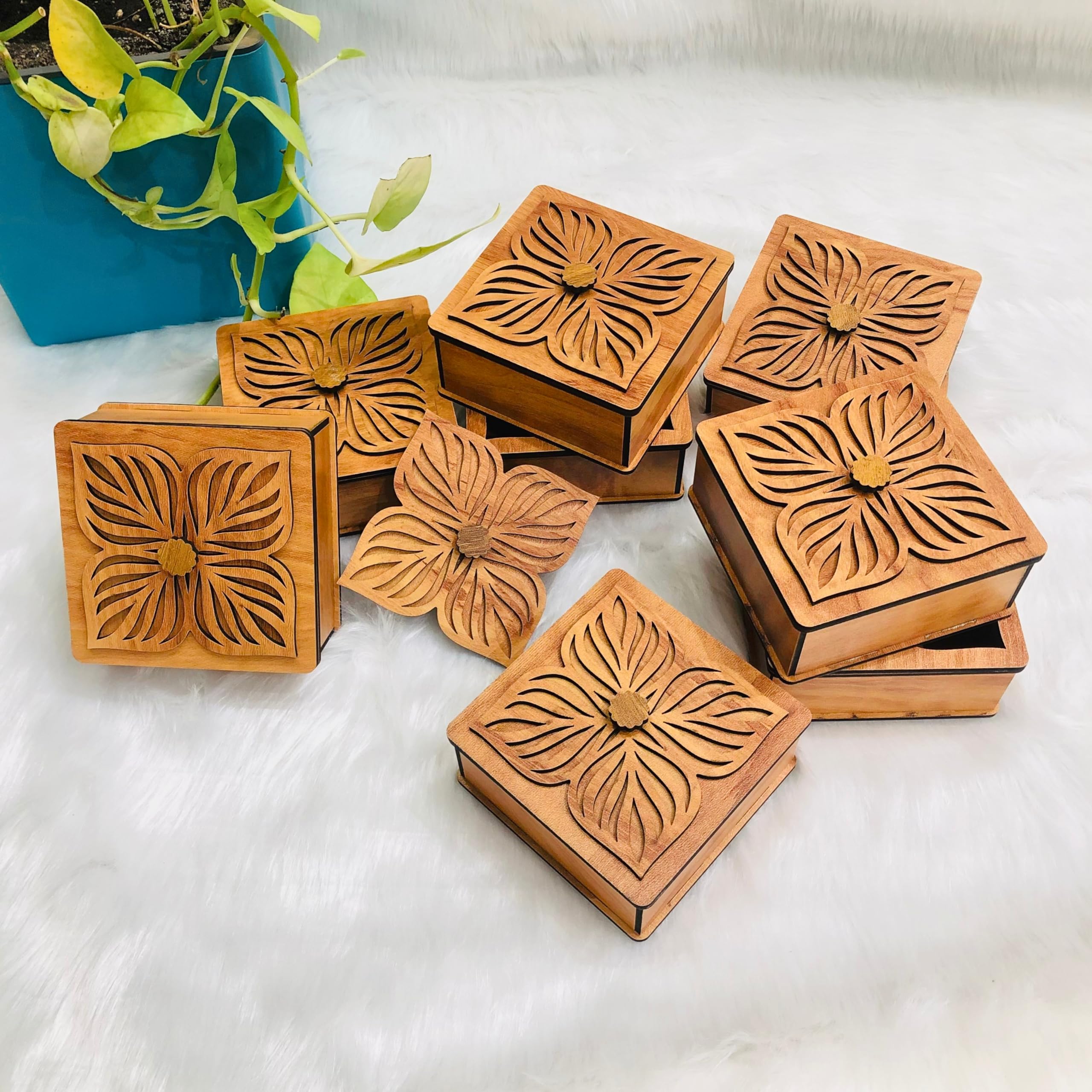 NAVRANG Wooden Jewelry and Decor Boxes, Gift Boxes for Home Small Return Gifts Box Empty Container for Dry Fruits Return Gift (Pack Of 8)-image-14