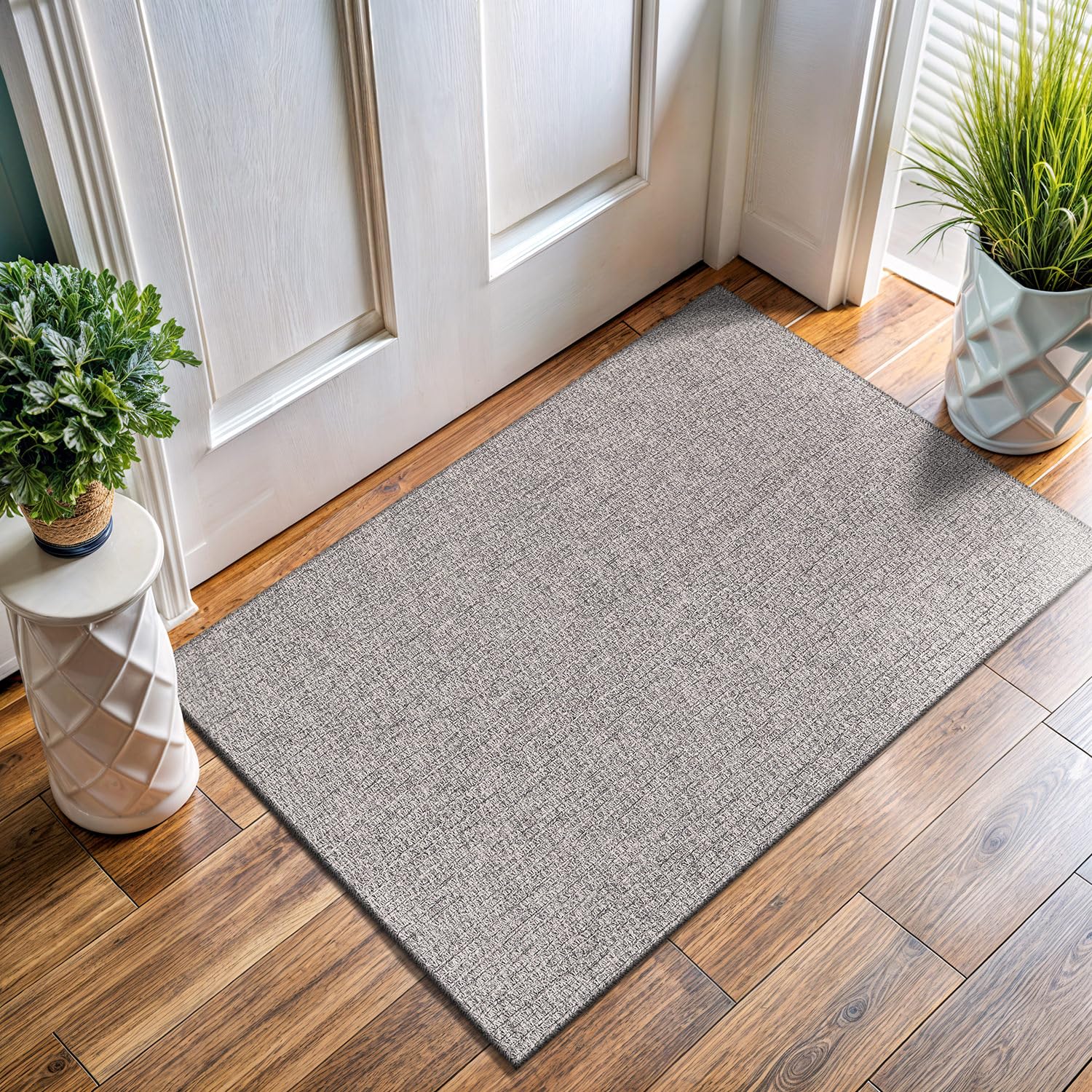 Easy Jute Door Mat, 2x3, Grey, Indoor, Outdoor, Silver, Solid, Rustic Style, Easy-Clean Rug, Woven, Carpet, for Living Room, Bedroom, Dining Room,