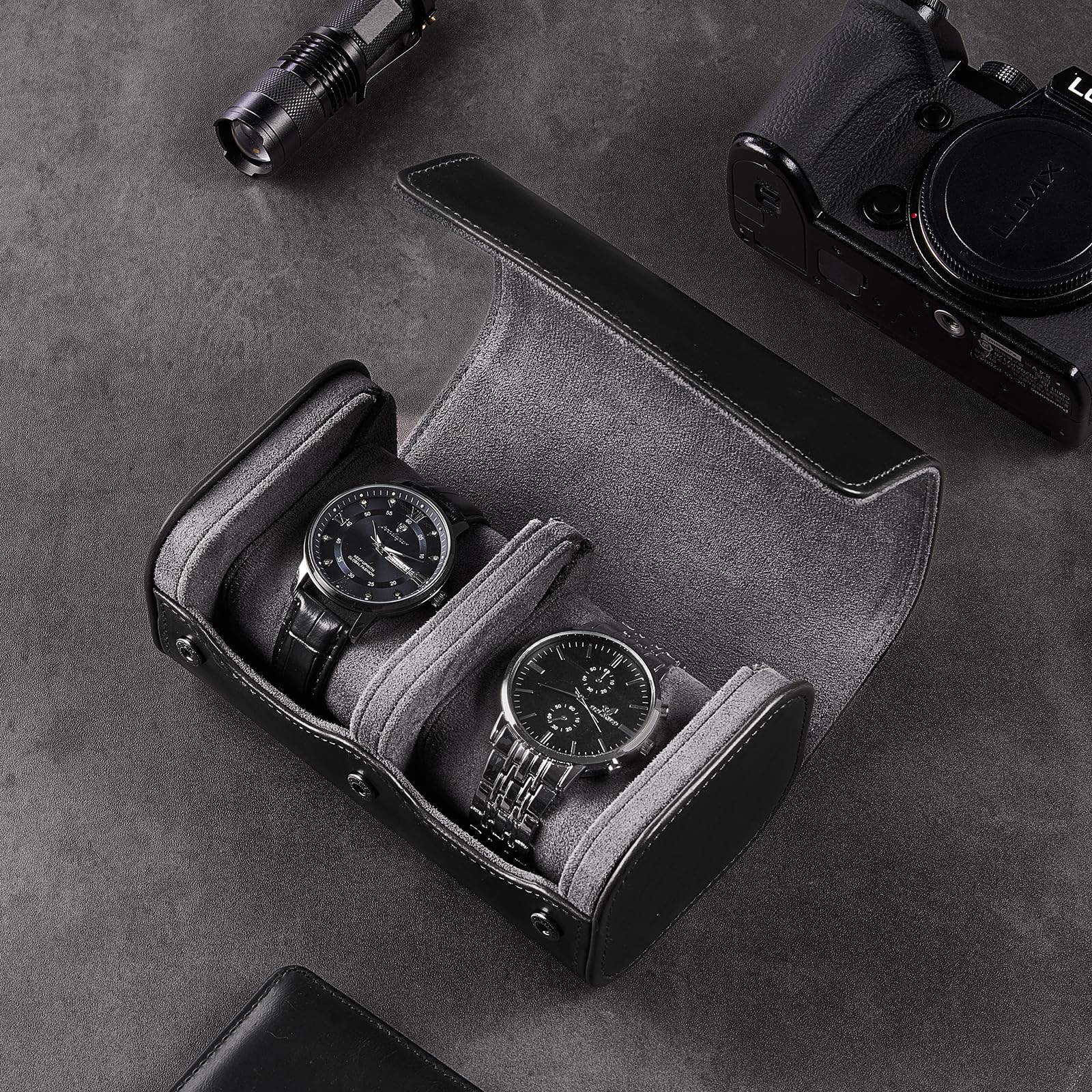 ProCase Estuche para Reloj, Organizador Portable Relojero de PU para Viaje, Negro