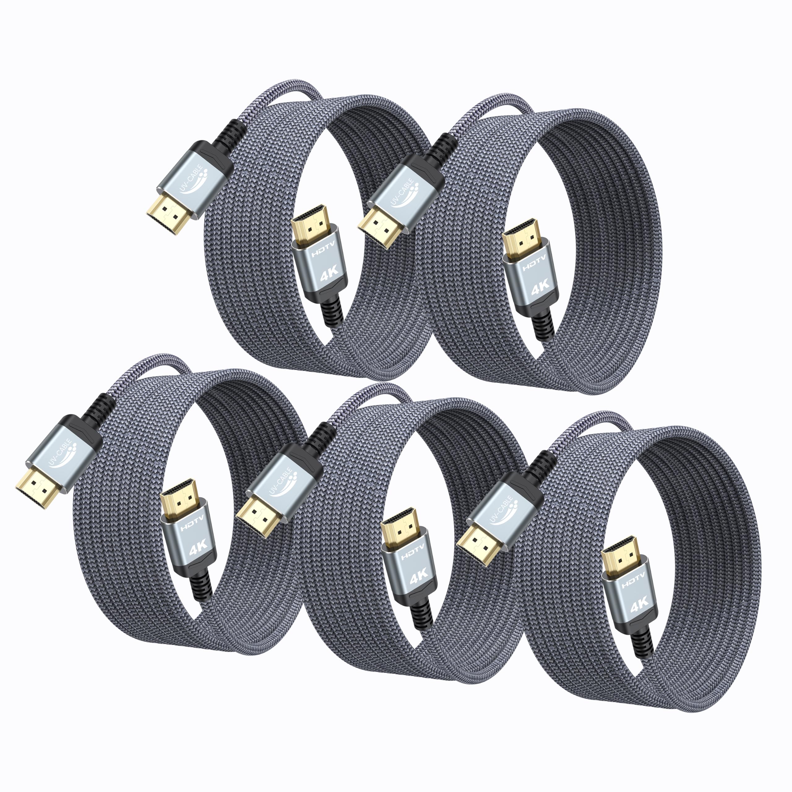 Cable HDMI de 10 pies, paquete de 5, 4K de alta velocidad, HDMI 2.0