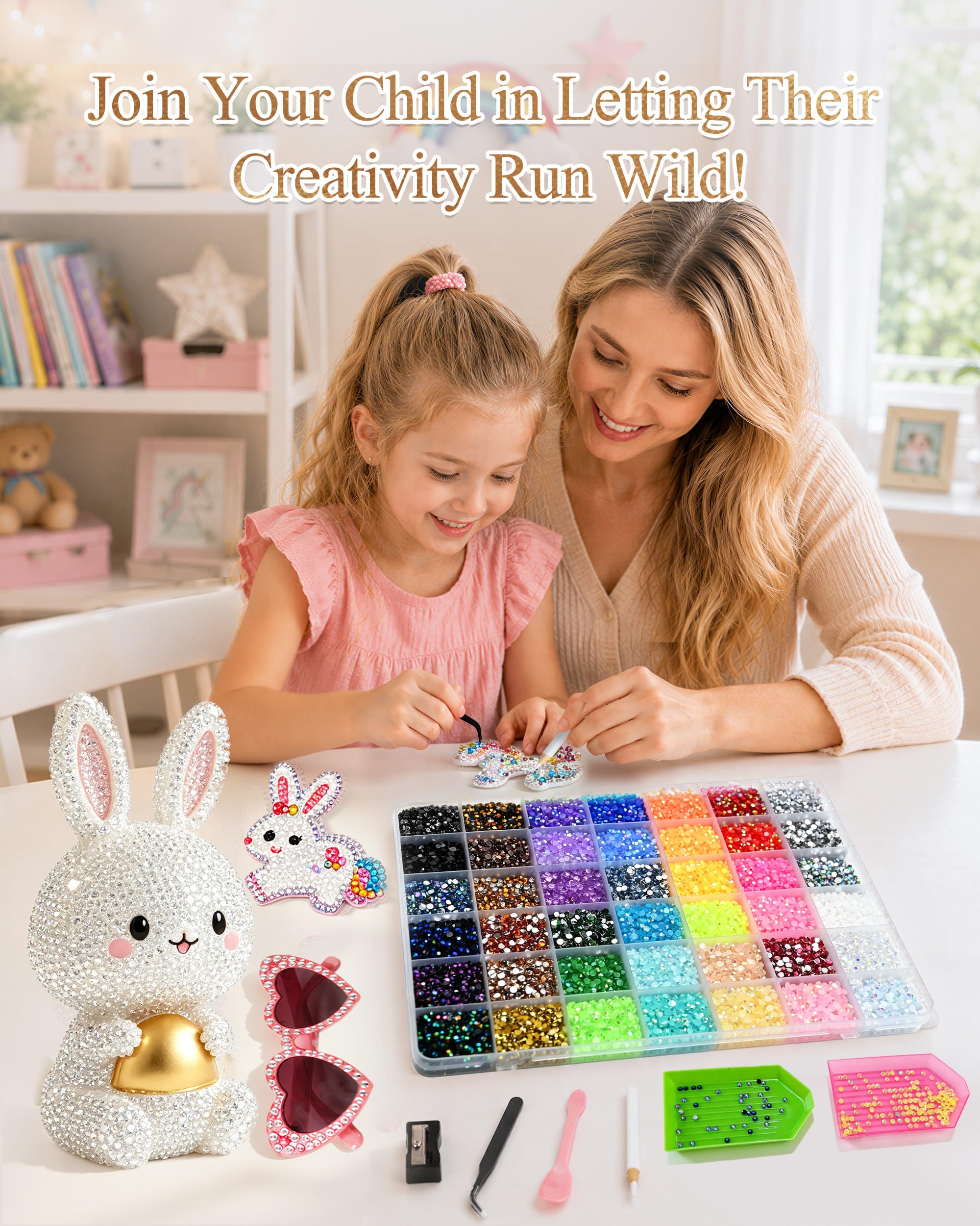 42 Farben Glitzersteine, 39000 Stück Strasssteine Bedazzler Kit, Flatback Rhinestones für DIY Bedazzling Nägel Textilien, 4 Klebepatronen, Löffel, Portionierteller Usw, Geschenke für Mädchen