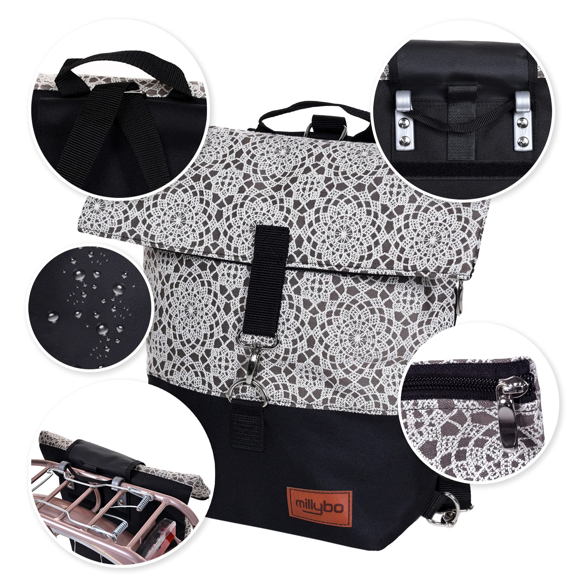 SWEET Fahrradtasche Gepäckträger Rucksack Fahrrad Tasche Damen Backpack Fahrradrucksack wasserabweisend