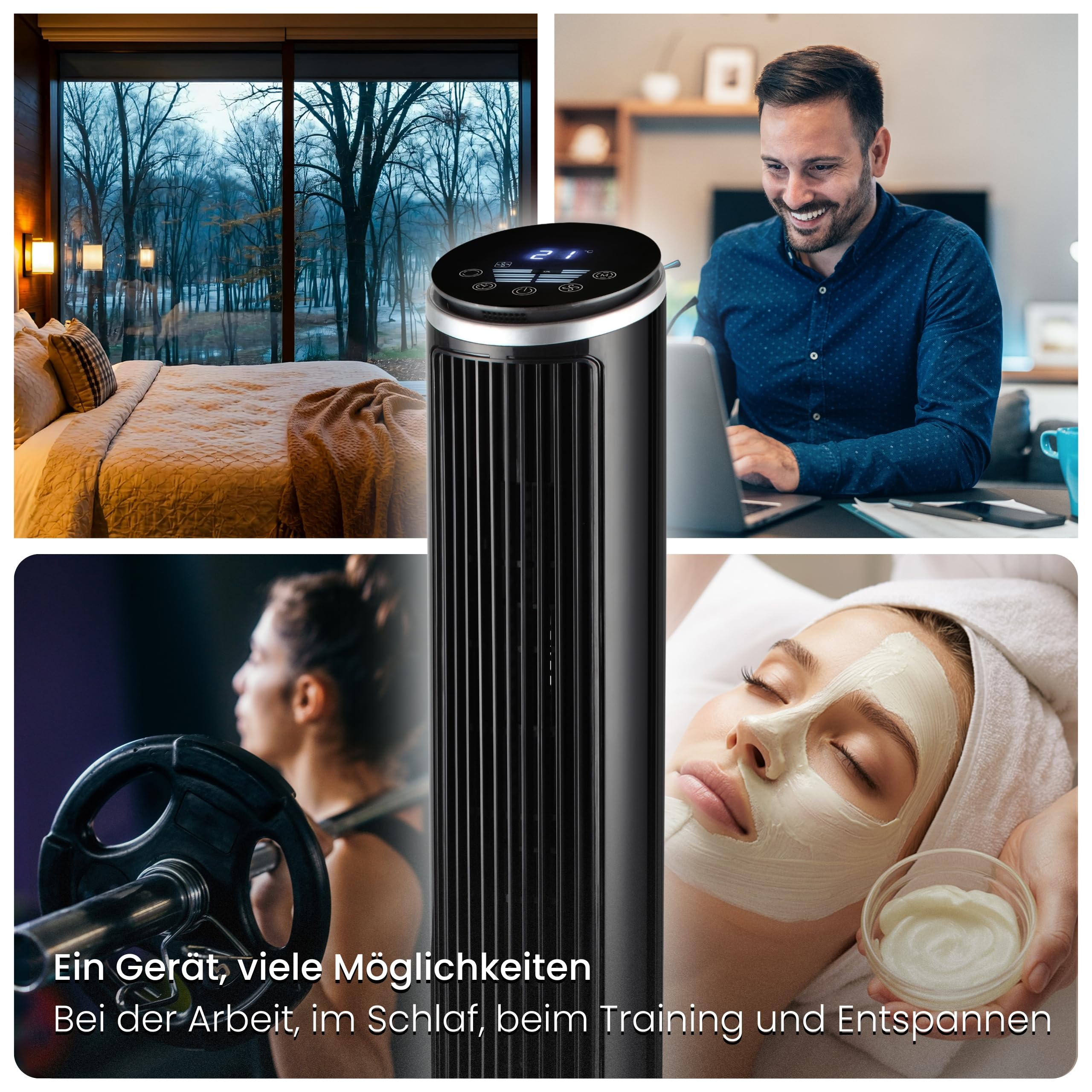 Turmventilator 102cm Standventilator mit Ionisator & Aroma-Clip IONIC, 5,8 m/s Wind, 90° Oszillation, 15h Timer, LED Display mit Temperaturanzeige, 55W, Tower Fan, Ventilator