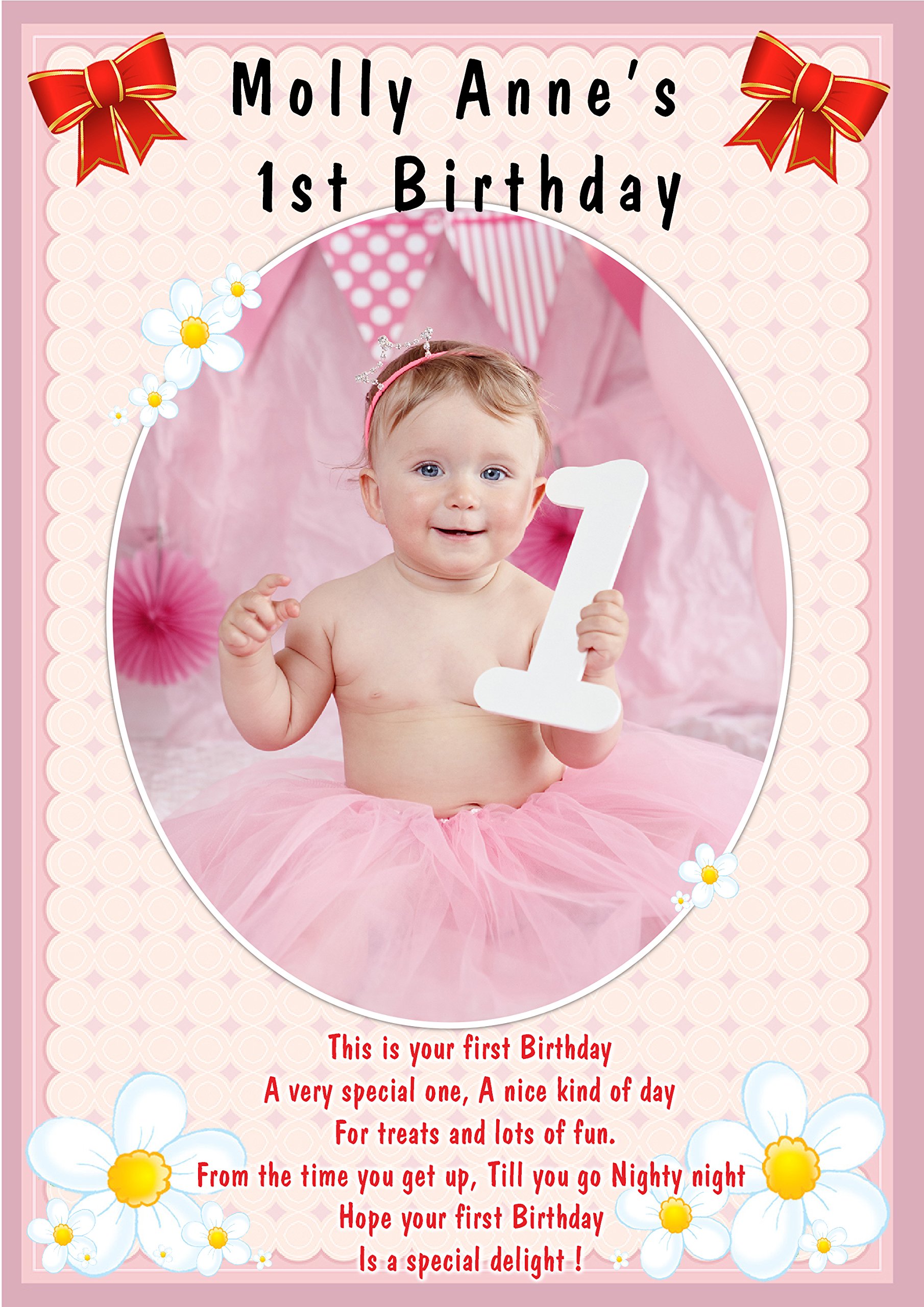 Personalised Baby Girls 1st First Happy Birthday Party Poster N17 ~(A1 (59.4cm x 84.1cm))