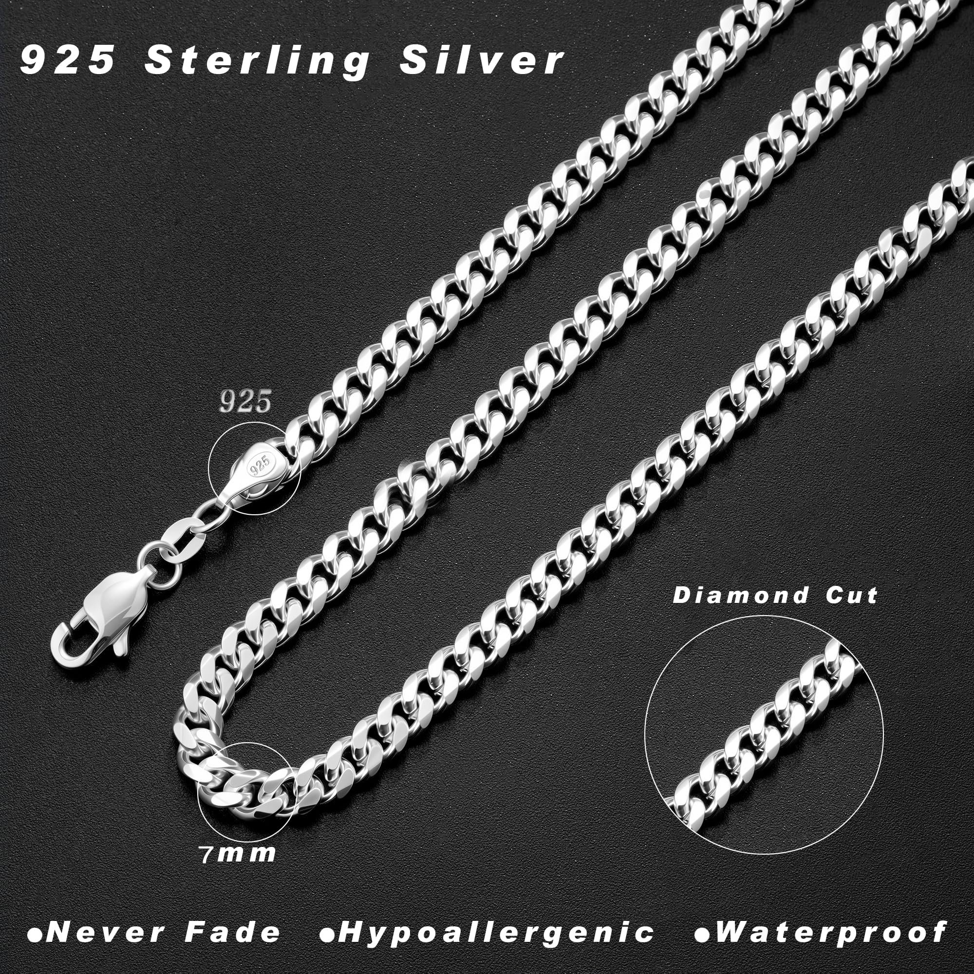 7mm Breit KubanischeKette Silberkette Herren | Panzerkette Herren 925 Sterling Silber Over Chain Jewelry Schmuck Geschenke für Männer Papa Freund Längen 46/51/56/61/66CM