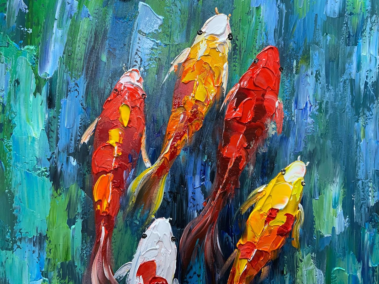 Yotree Wall Art, 24x48 Inch Paintings Oil Hand Painting Colors Fishes Painting 3D Hand-Painted On Canvas Abstract Artwork Art Wood Inside Framed Hanging Wall Decoration Abstract Painting