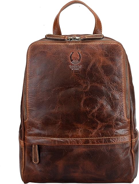 Corno d´Oro Elegancki plecak damski, skórzany, wykonany ręcznie, w stylu vintage, na laptopa o przekątnej ekranu 14", brązowy, brązowy, M