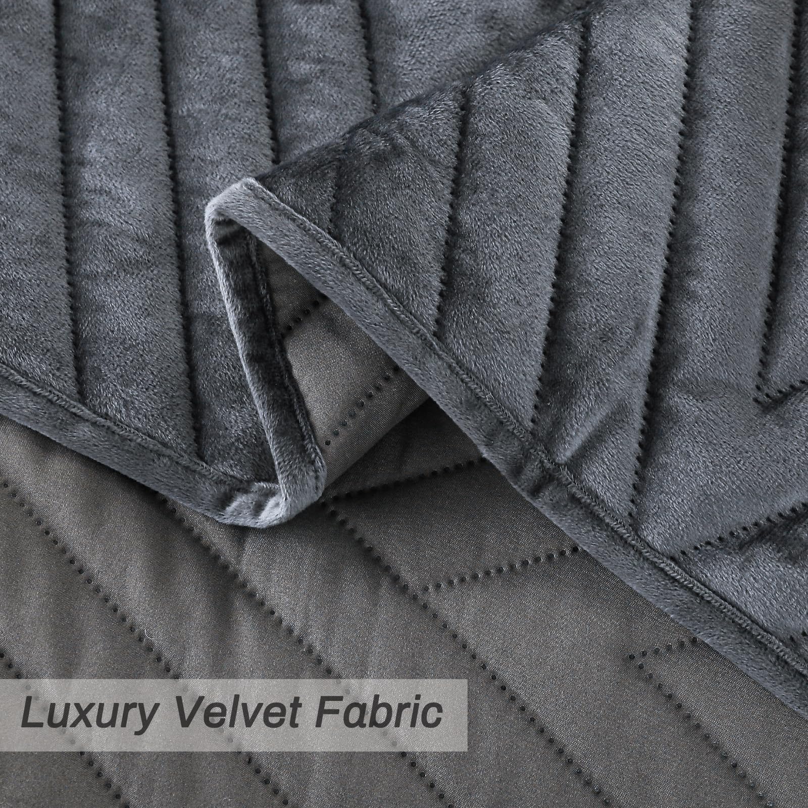 Exclusivo Mezcla Super Plush Velvet Quilt Twin Size with Pillow Sham, Luxury Soft Reversible 2 Piece Bedspreads Coverlet Comforter Set for All Seasons, Lightweight and Warm, Dark Grey