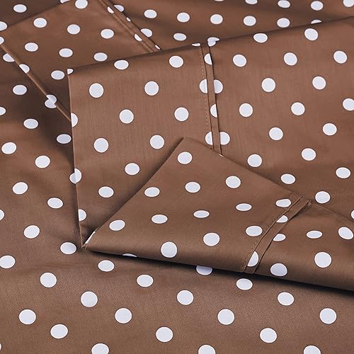 Miniatura 3 de Superior Juego de sábanas de mezcla de algodón de 600 hilos, diseño de lunares, incluye 1 sábana bajera elástica con bolsillos profundos, 1 sábana