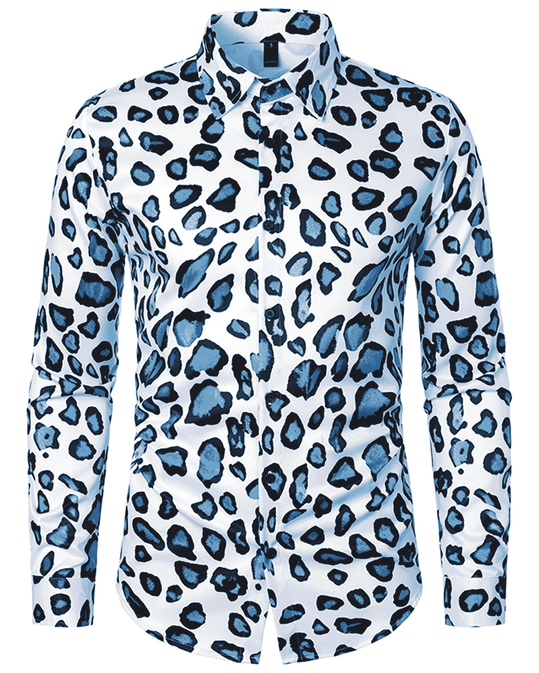 MakingDaMen's Retro Leopard Print Disco Shirt Long Sleeve Button Down Shirts 70s Dress Party Costume