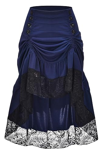 Alivila.Y Fashion Womens Gothic Steampunk Skirt Asymmetrical High Low Dress - Medium - Blue