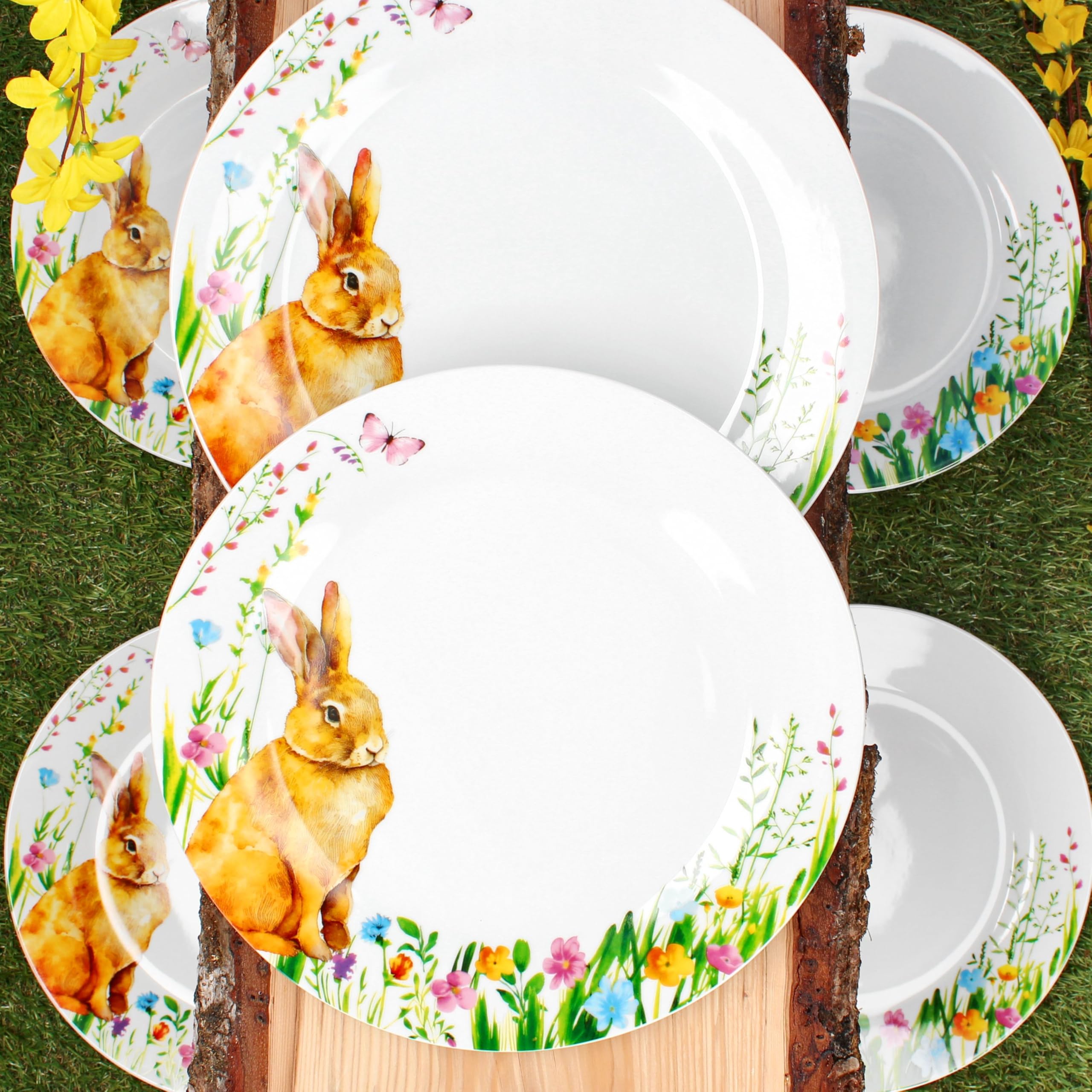 MamboCat Set di 6 piatti piani Osterfreude I Ø 27 cm I piatti in porcellana primaverile con decorazione coniglietto pasquale per 6 persone, piatti grandi per pasti principali, grigliate e così via.