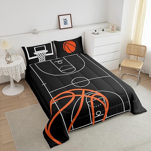 Miniatura 4 de Castle Fairy Juego de ropa de cama con estampado de cancha de baloncesto para niños y niñas, con temática de juegos deportivos de pelota para todas