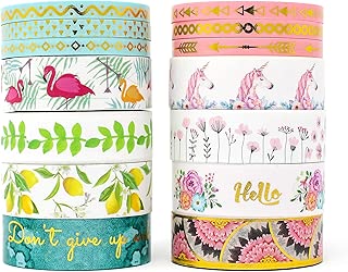 Miss Pettigrew Premium 2-in-1 Washi Tape Set - Tropical Flamingo and Unicorn Dreams - 14 Extra-Long 10m Rolls of Decorative Colored Masking Tape - coolthings.us