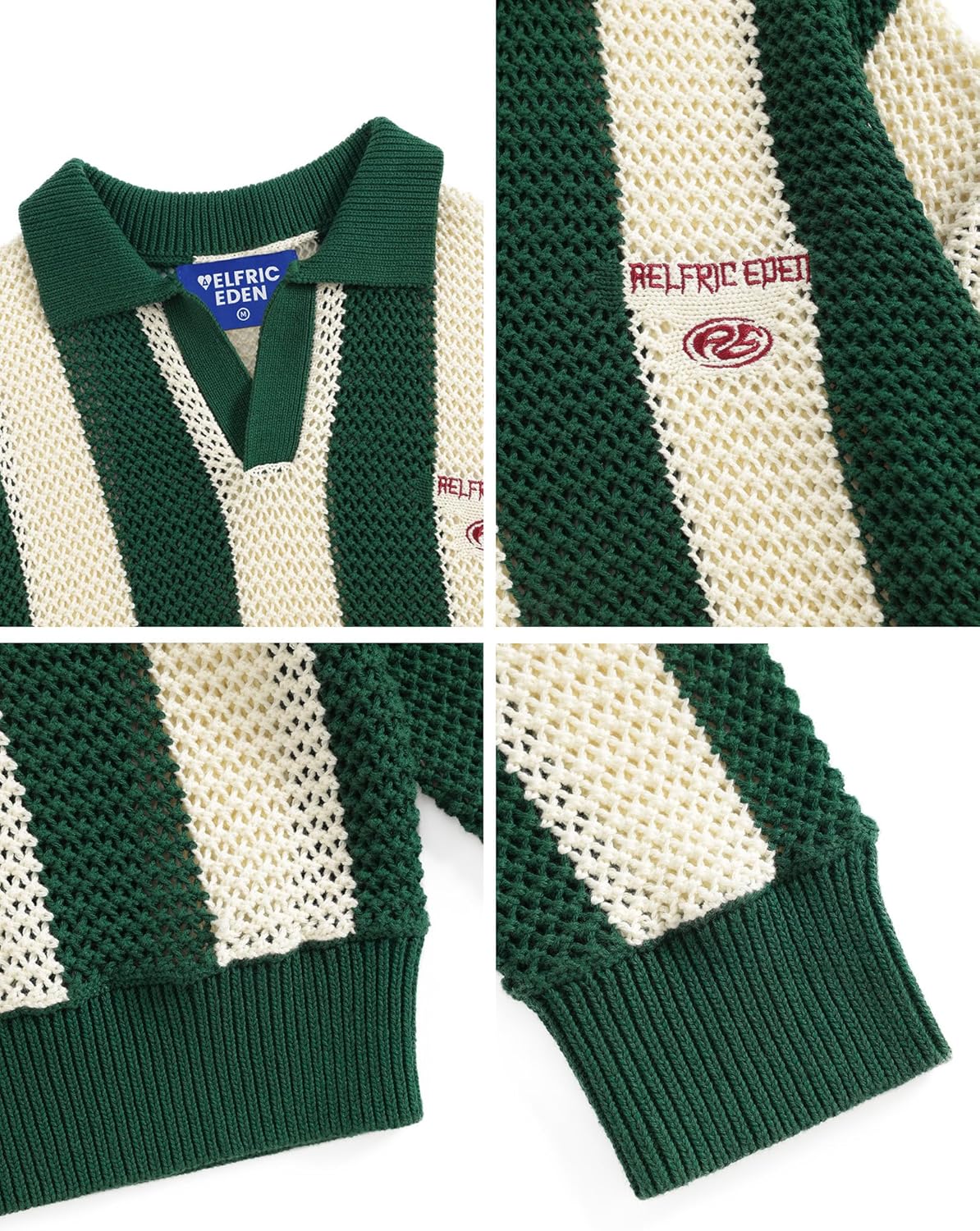 Aelfric Eden Mens Striped Crochet Fall Sweaters Vinatge V Neck Pullover Sweater Long Sleeve Knit Textured Sweater - Image 3