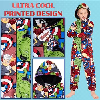 Grenouillère Avengers En Polaire Pour Garçon 3-10 Ans - Licence Officielle Marvel, Fermeture éclair