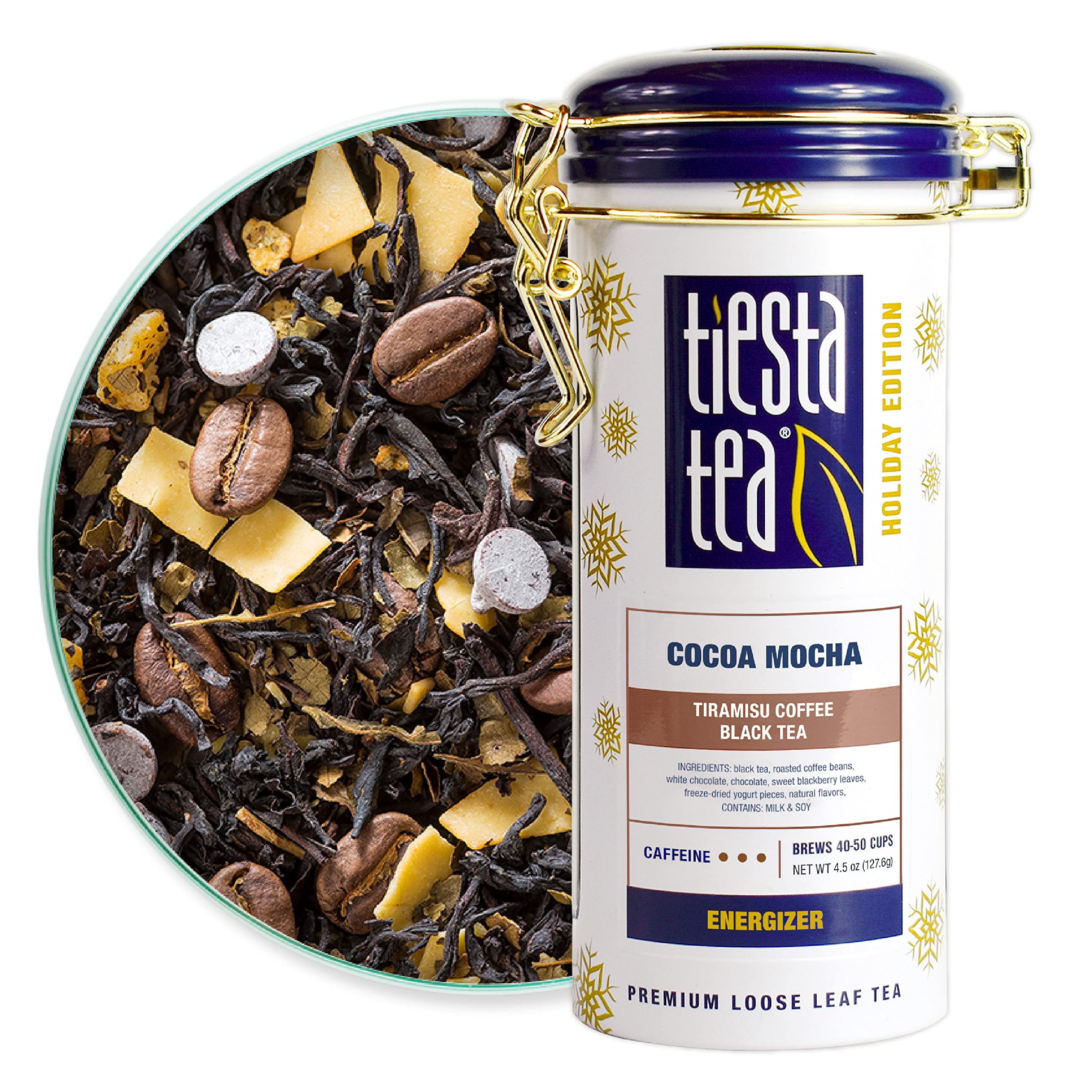 Tiesta Tea | Cocoa Mocha, Loose Leaf Tiramisu Coffee Black Tea | All Natural, High Caffeine, Coffee Substitute, Energize | Gift for the Holidays | 4.5oz Tea Tin Canister - 50 Cups | Coffee Black Tea